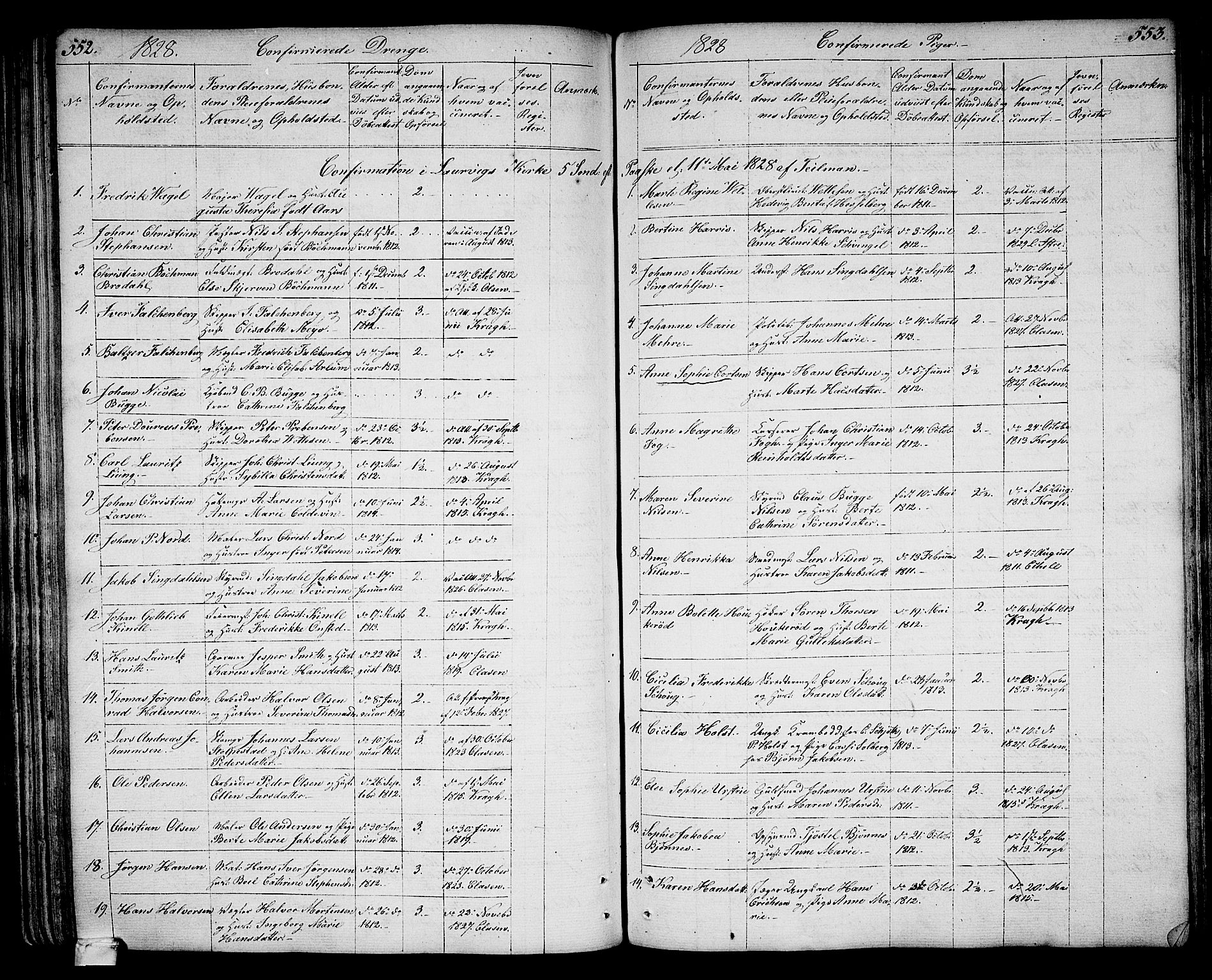 Larvik kirkebøker, SAKO/A-352/G/Ga/L0002: Parish register (copy) no. I 2, 1807-1830, p. 552-553