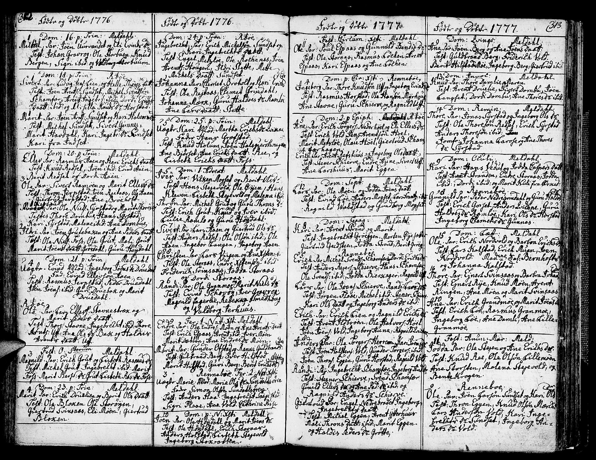 Ministerialprotokoller, klokkerbøker og fødselsregistre - Sør-Trøndelag, SAT/A-1456/672/L0852: Parish register (official) no. 672A05, 1776-1815, p. 312-313