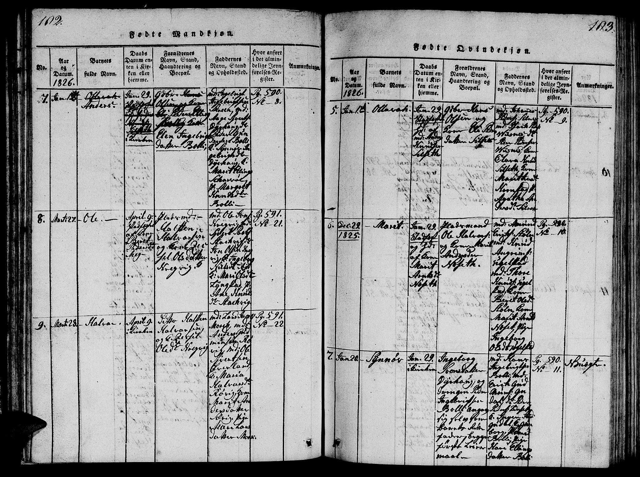 Ministerialprotokoller, klokkerbøker og fødselsregistre - Møre og Romsdal, AV/SAT-A-1454/570/L0831: Parish register (official) no. 570A05, 1819-1829, p. 102-103