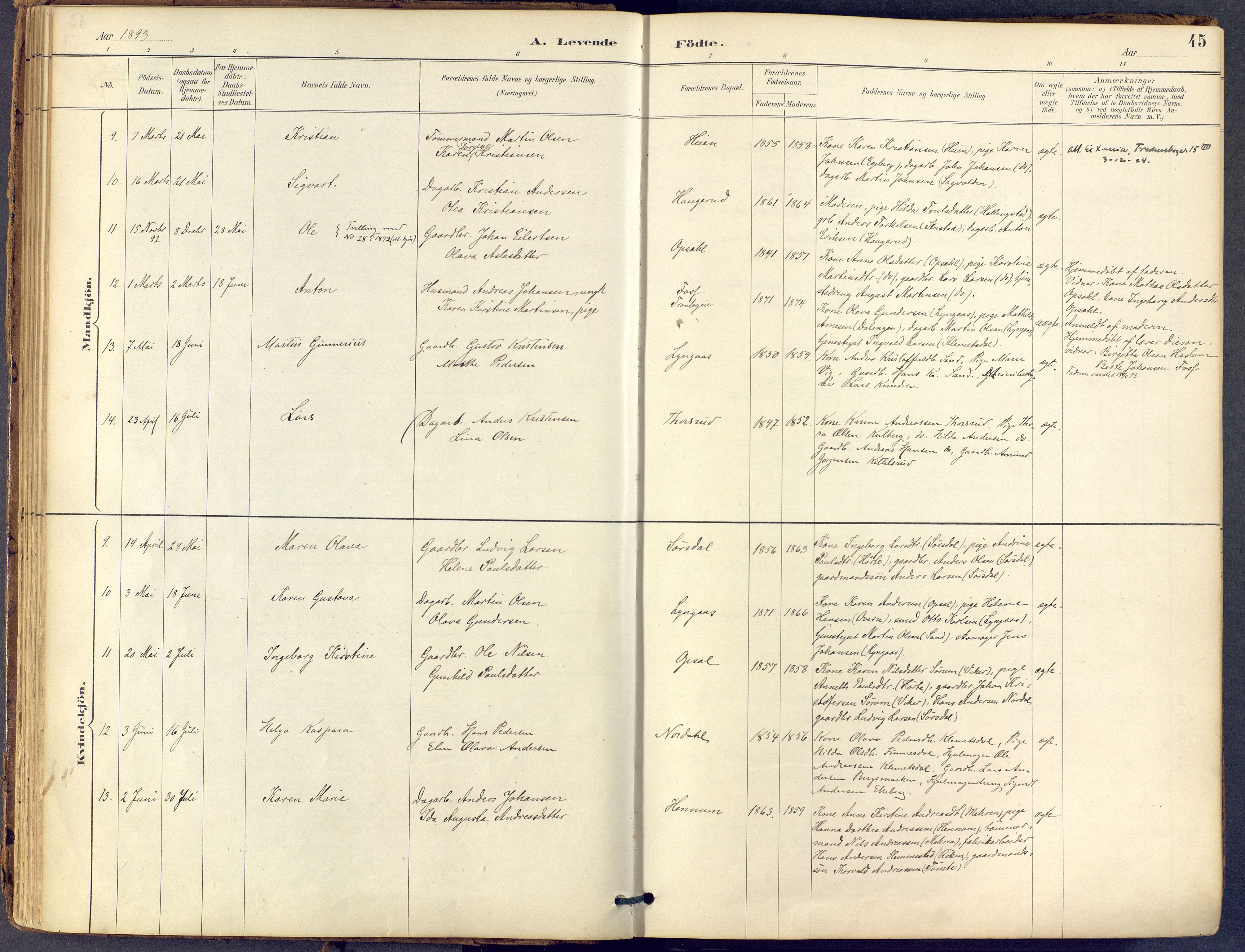 Lier kirkebøker, SAKO/A-230/F/Fb/L0001: Parish register (official) no. II 1, 1883-1910, p. 45