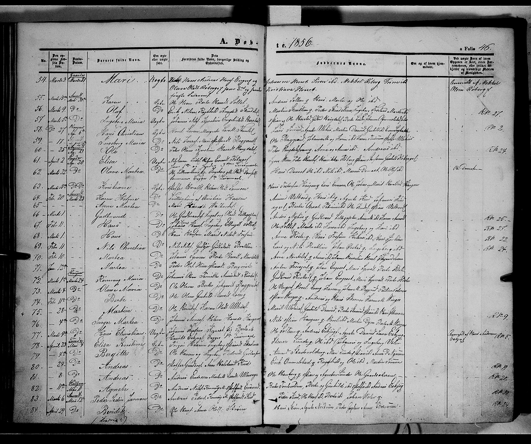 Land prestekontor, SAH/PREST-120/H/Ha/Haa/L0010: Parish register (official) no. 10, 1847-1859, p. 46