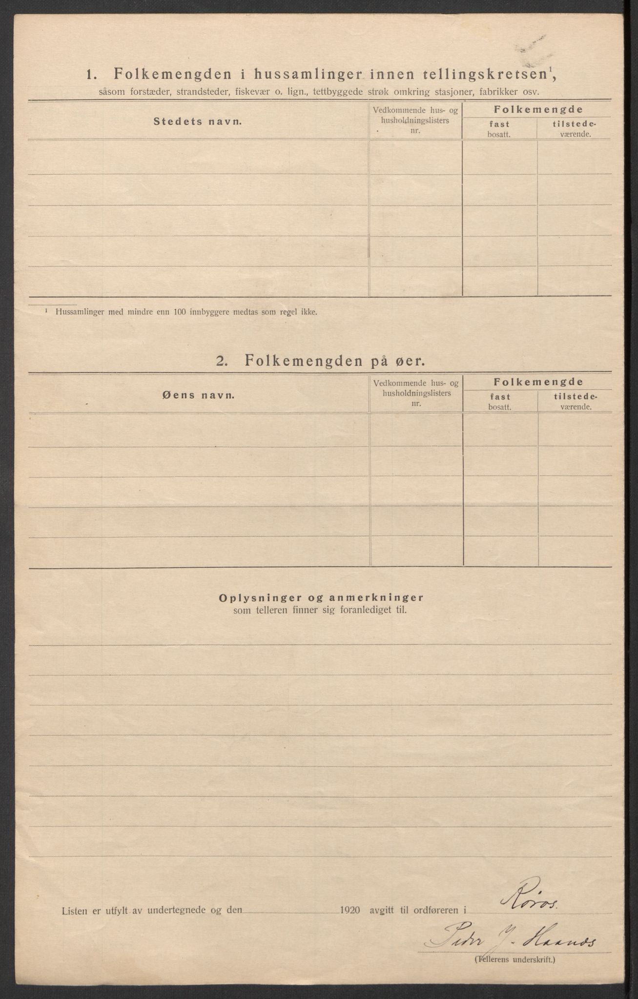 SAT, 1920 census for Røros, 1920, p. 35