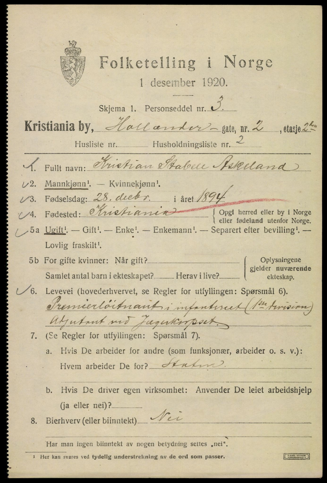 SAO, 1920 census for Kristiania, 1920, p. 296043