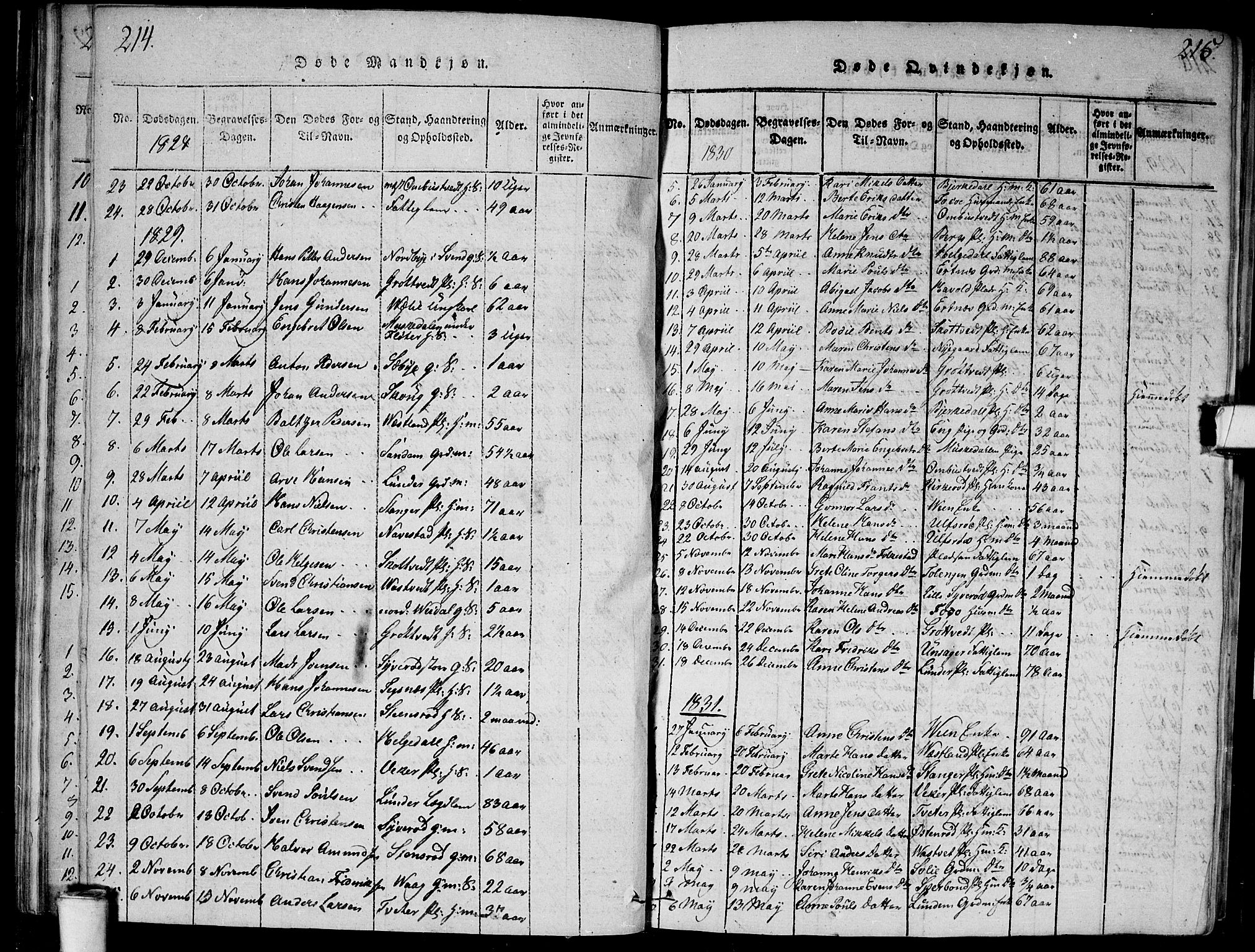 Våler prestekontor Kirkebøker, SAO/A-11083/G/Ga/L0001: Parish register (copy) no. I 1, 1815-1839, p. 214-215