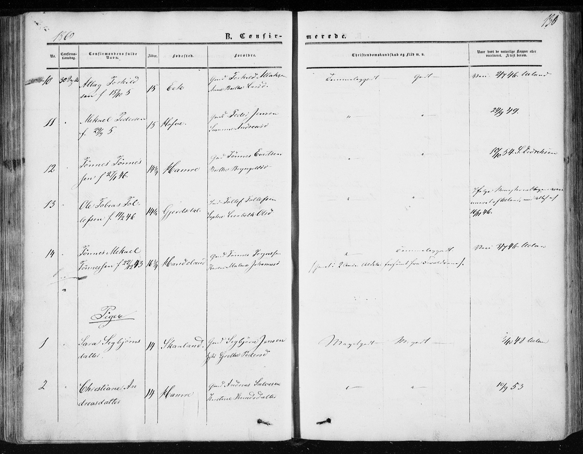 Lund sokneprestkontor, AV/SAST-A-101809/S06/L0009: Parish register (official) no. A 8, 1853-1877, p. 130