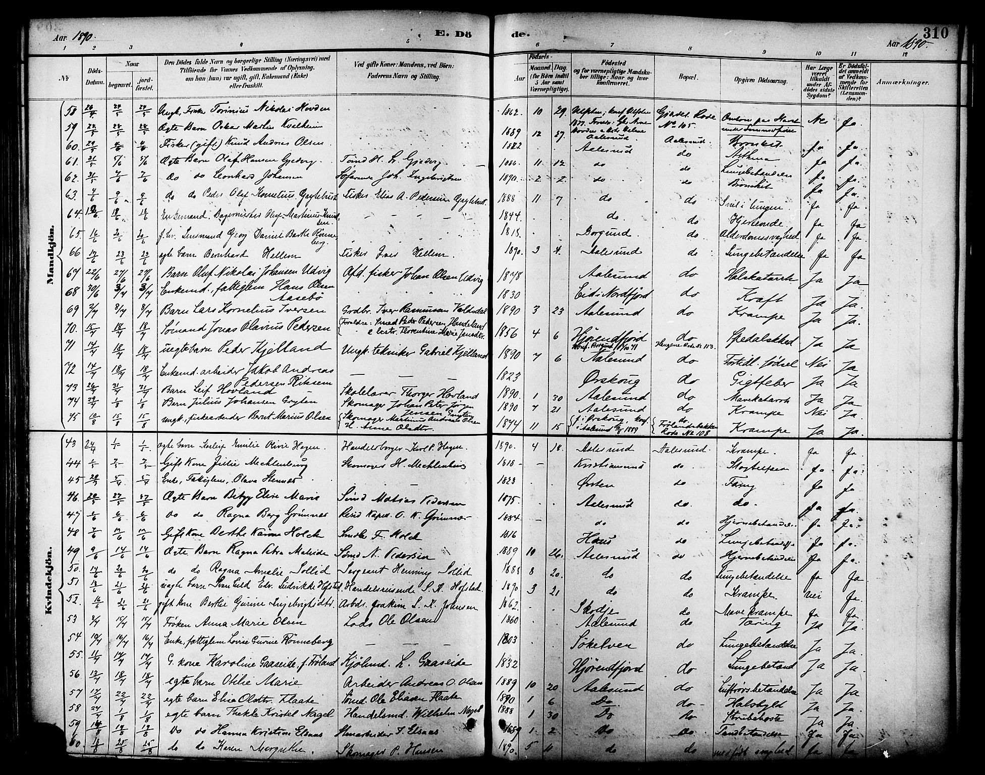 Ministerialprotokoller, klokkerbøker og fødselsregistre - Møre og Romsdal, AV/SAT-A-1454/529/L0455: Parish register (official) no. 529A05, 1885-1893, p. 310