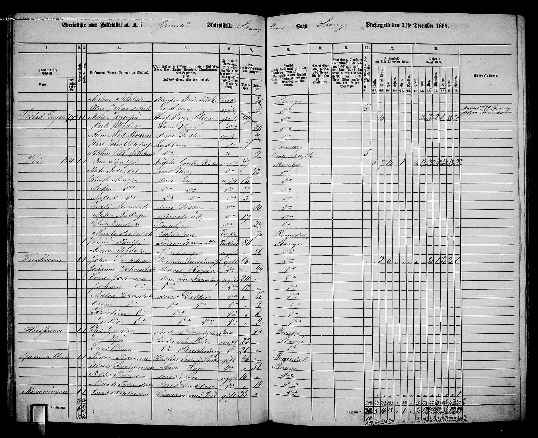 RA, 1865 census for Stange, 1865, p. 138