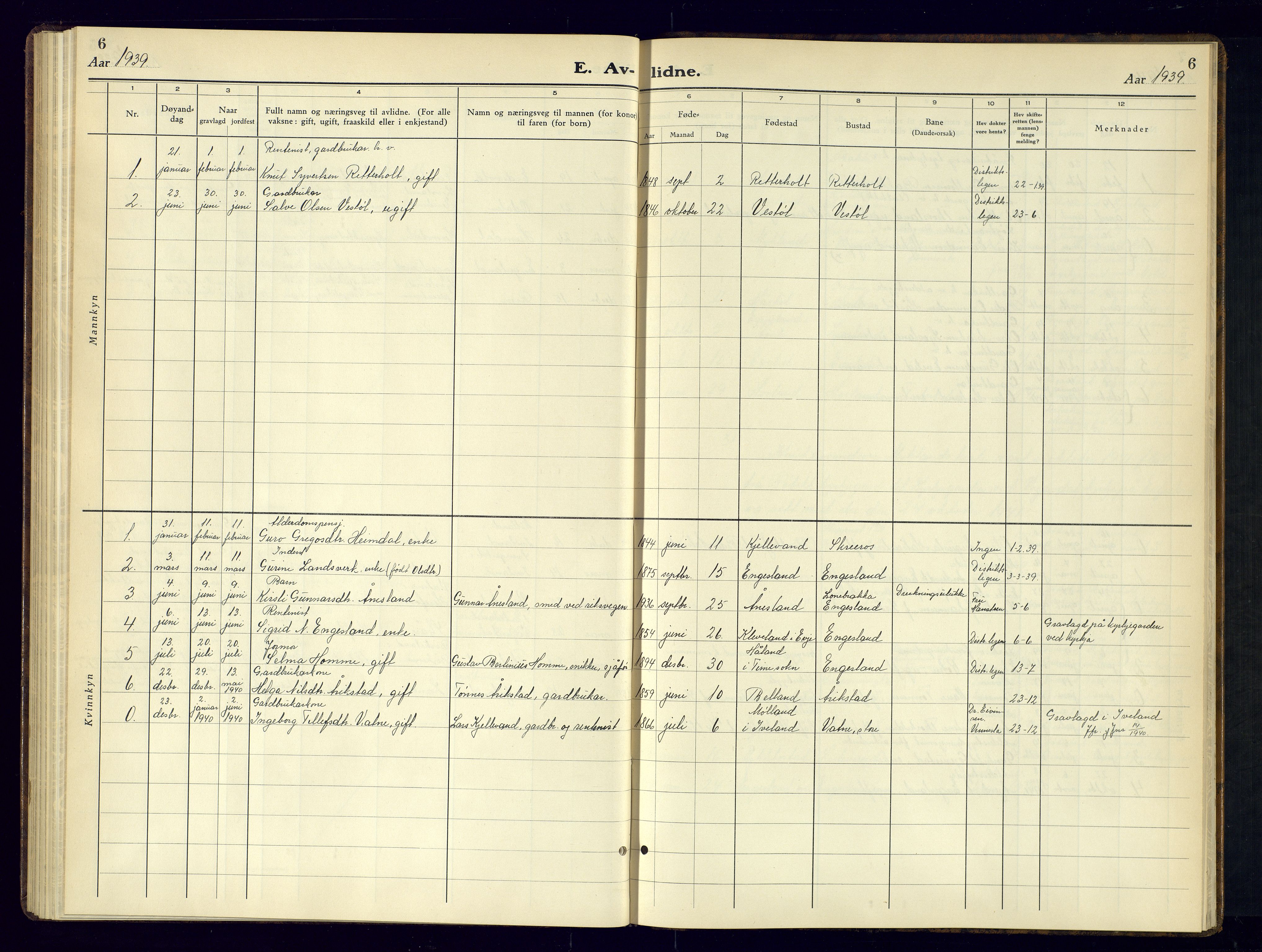 Herefoss sokneprestkontor, SAK/1111-0019/F/Fb/Fbb/L0005: Parish register (copy) no. B-5, 1933-1961, p. 6