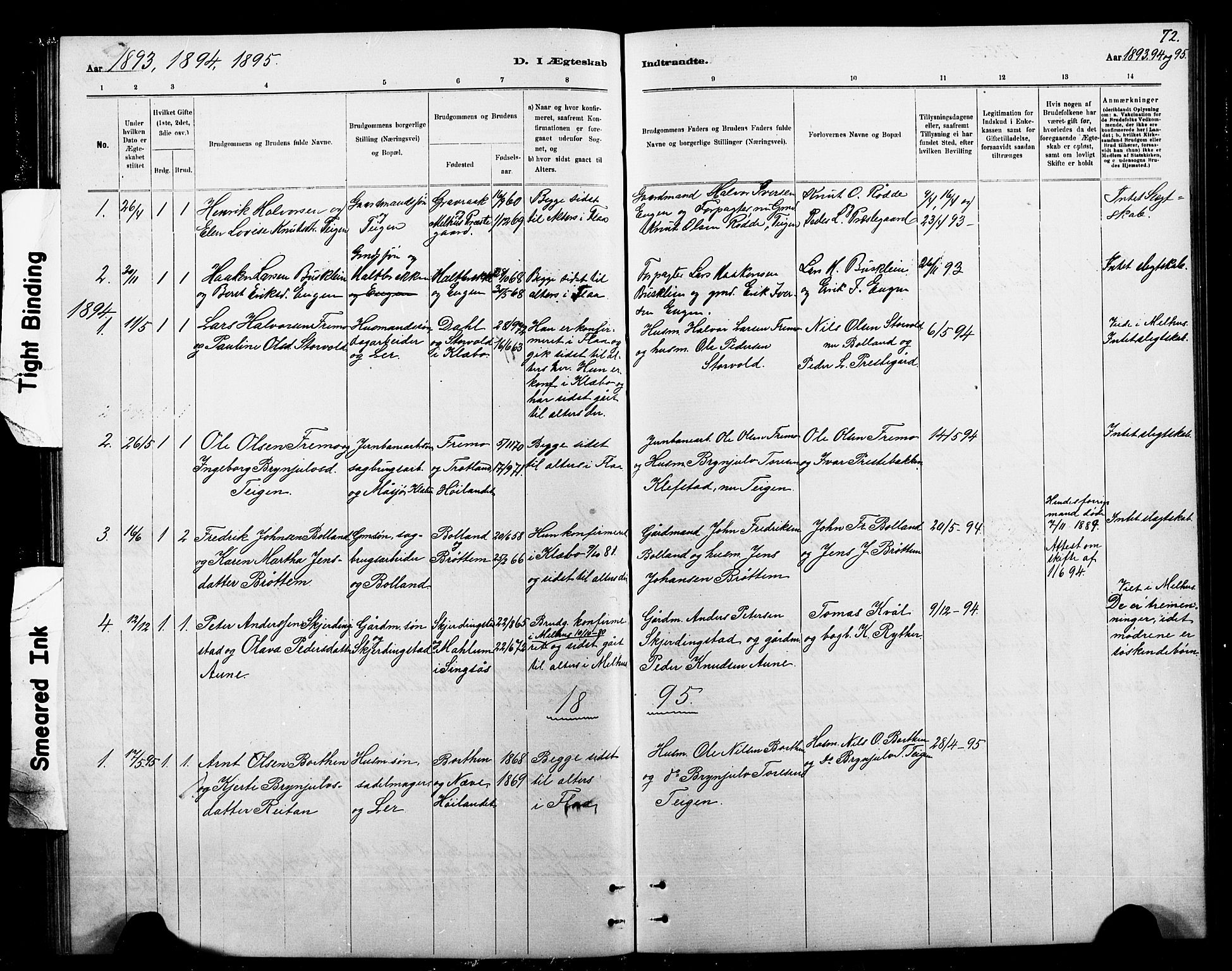 Ministerialprotokoller, klokkerbøker og fødselsregistre - Sør-Trøndelag, AV/SAT-A-1456/693/L1123: Parish register (copy) no. 693C04, 1887-1910, p. 72