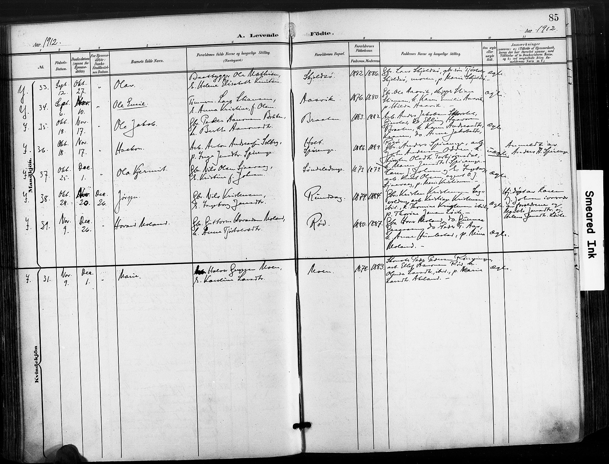 Søndeled sokneprestkontor, AV/SAK-1111-0038/F/Fa/L0006: Parish register (official) no. A 6, 1900-1922, p. 85