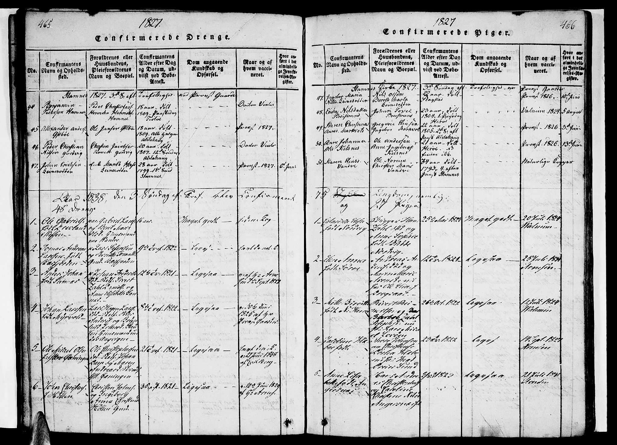 Ministerialprotokoller, klokkerbøker og fødselsregistre - Nordland, AV/SAT-A-1459/831/L0474: Parish register (copy) no. 831C01, 1820-1850, p. 465-466