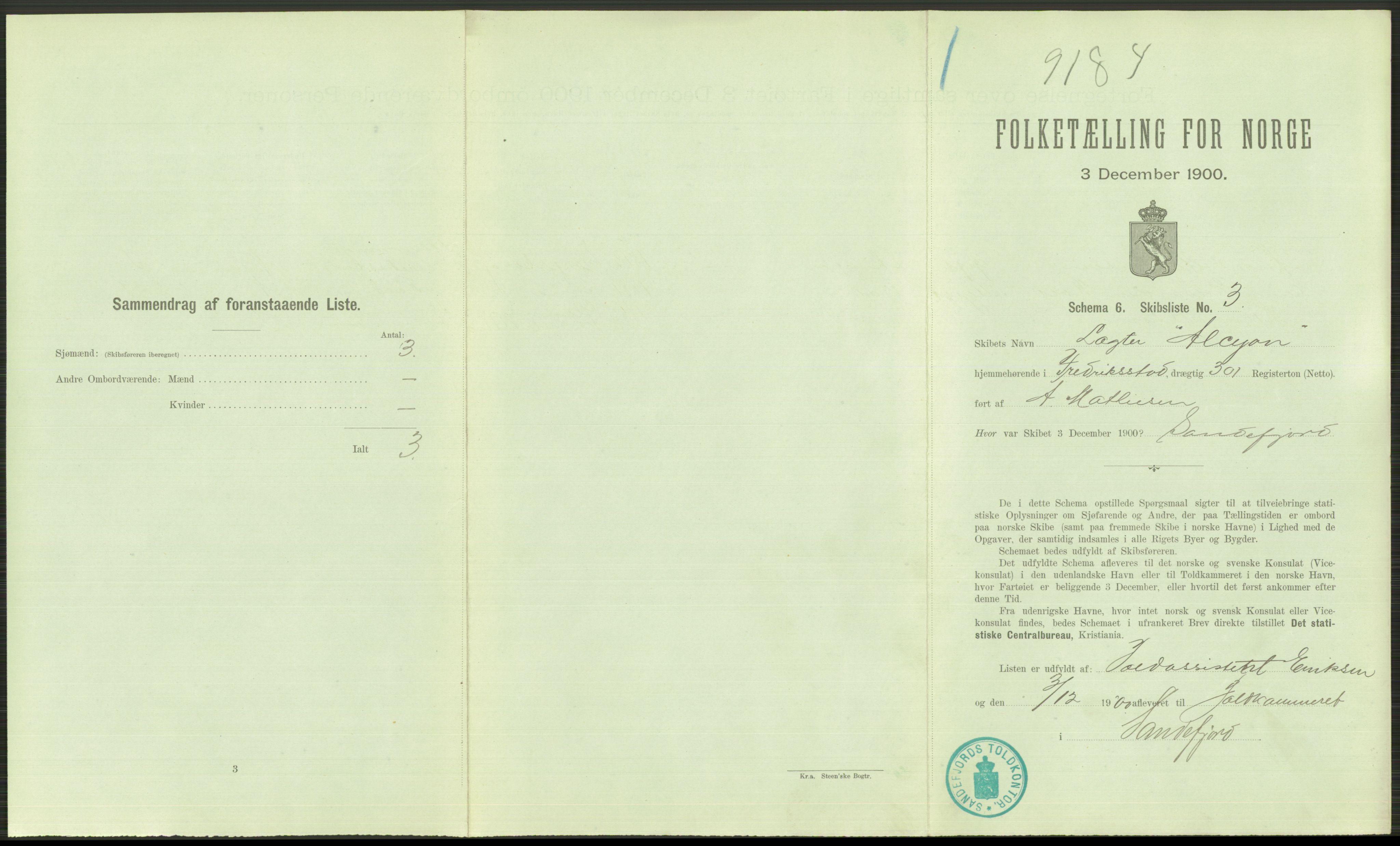 RA, 1900 Census - ship lists from ships in Norwegian harbours, harbours abroad and at sea, 1900, p. 535