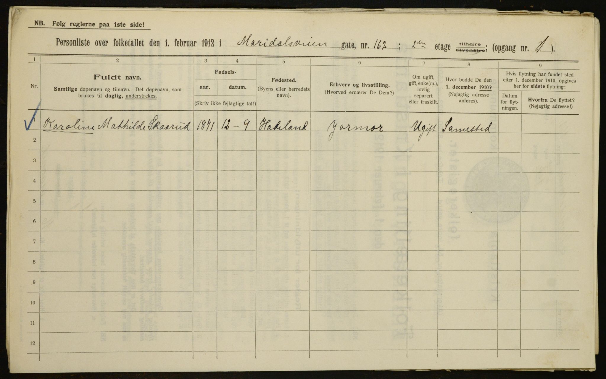 OBA, Municipal Census 1912 for Kristiania, 1912, p. 62642