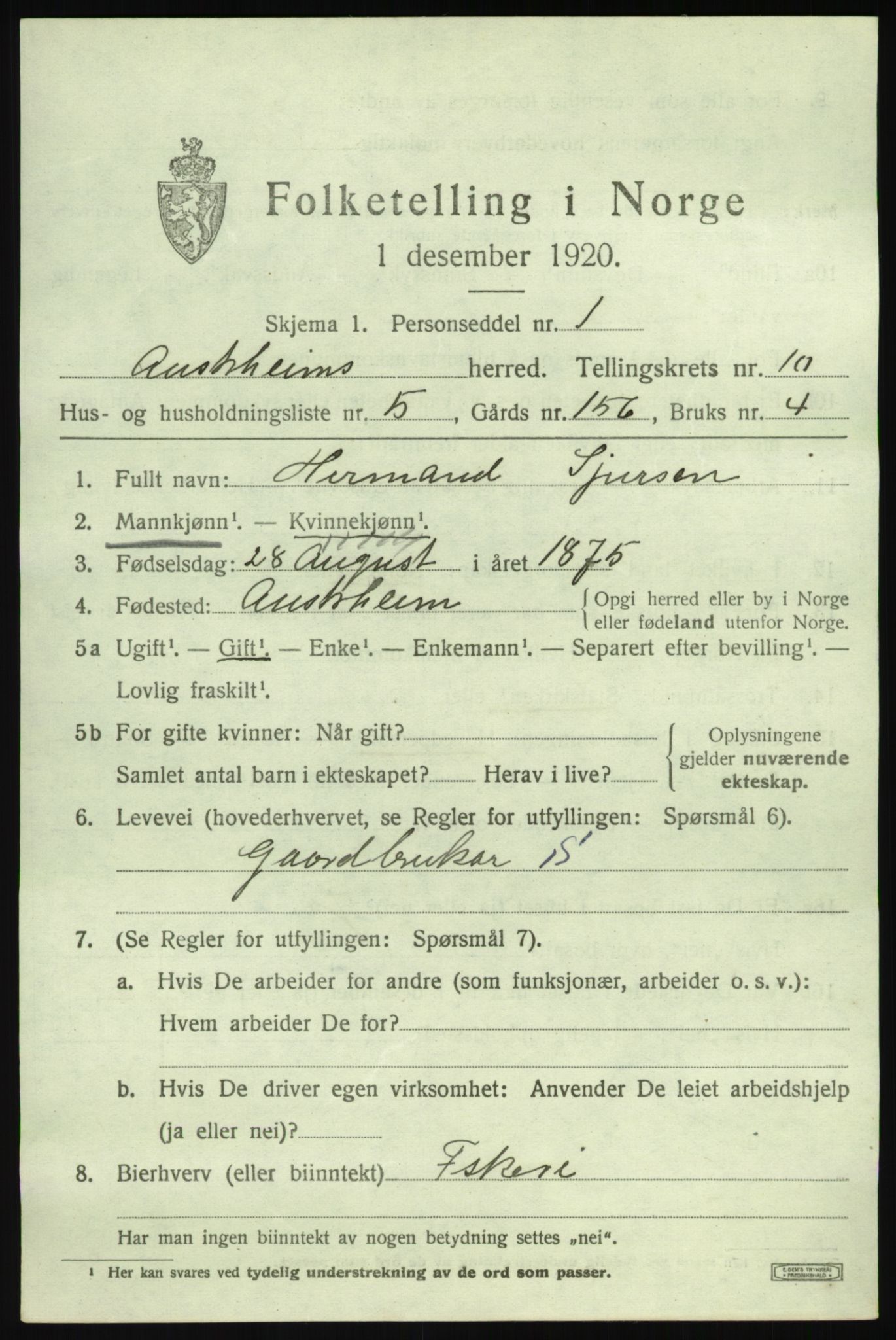 SAB, 1920 census for Austrheim, 1920, p. 3532