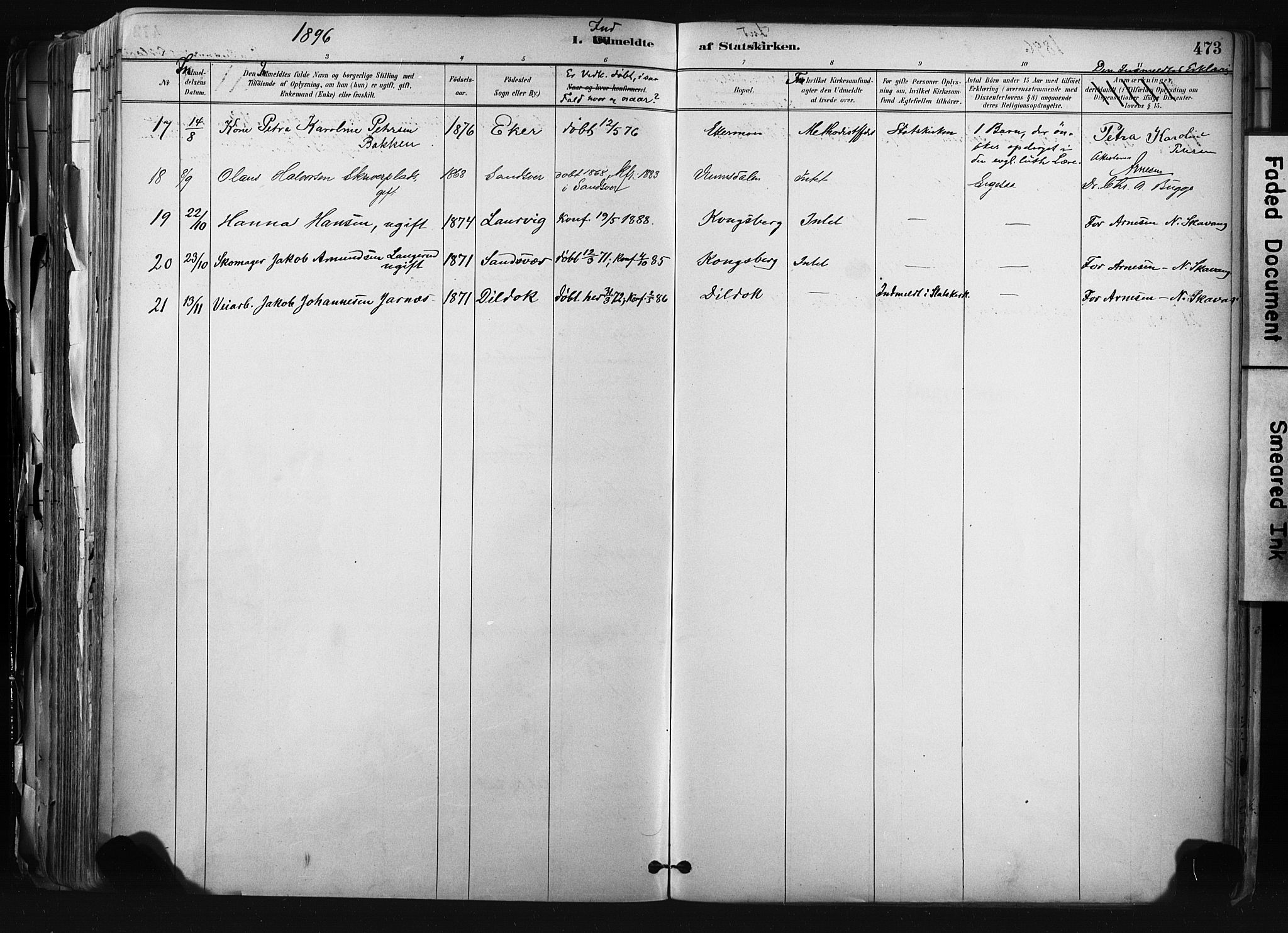 Kongsberg kirkebøker, AV/SAKO-A-22/F/Fb/L0002: Parish register (official) no. II 2, 1886-1896, p. 473