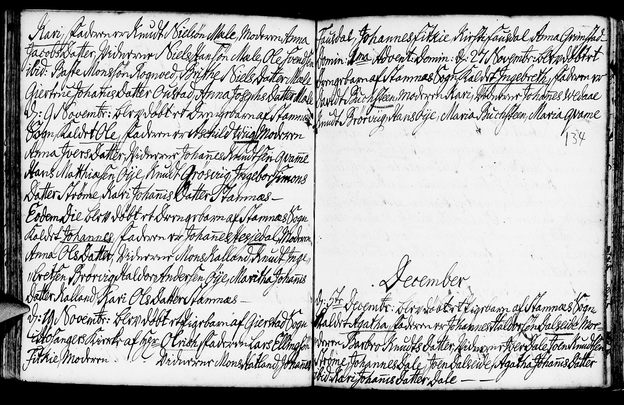 Haus sokneprestembete, SAB/A-75601/H/Haa: Parish register (official) no. A 6, 1748-1758, p. 134