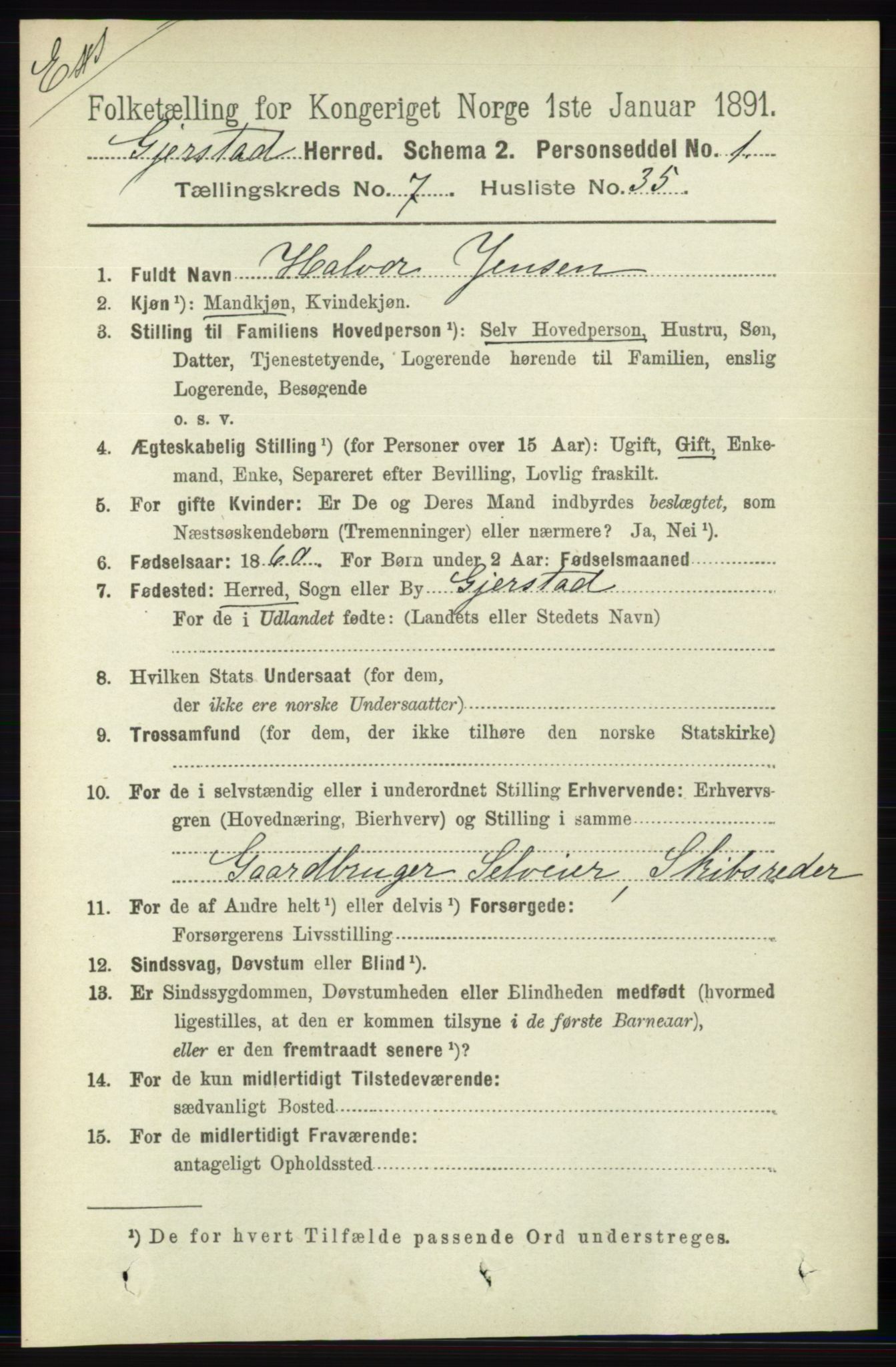 RA, Census 1891 for Nedenes amt: Gjenparter av personsedler for beslektede ektefeller, menn, 1891, p. 99