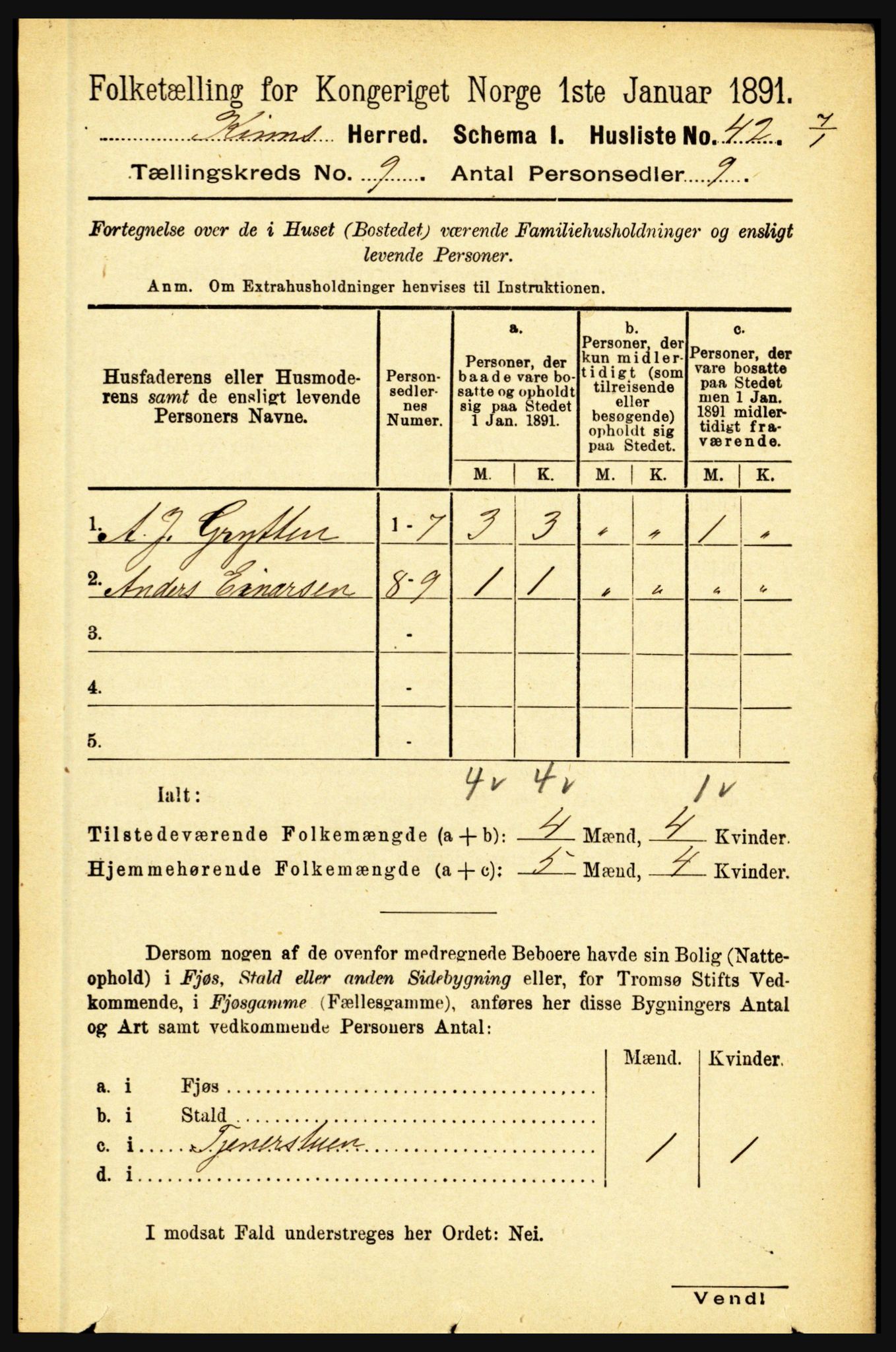 RA, 1891 census for 1437 Kinn, 1891, p. 3442