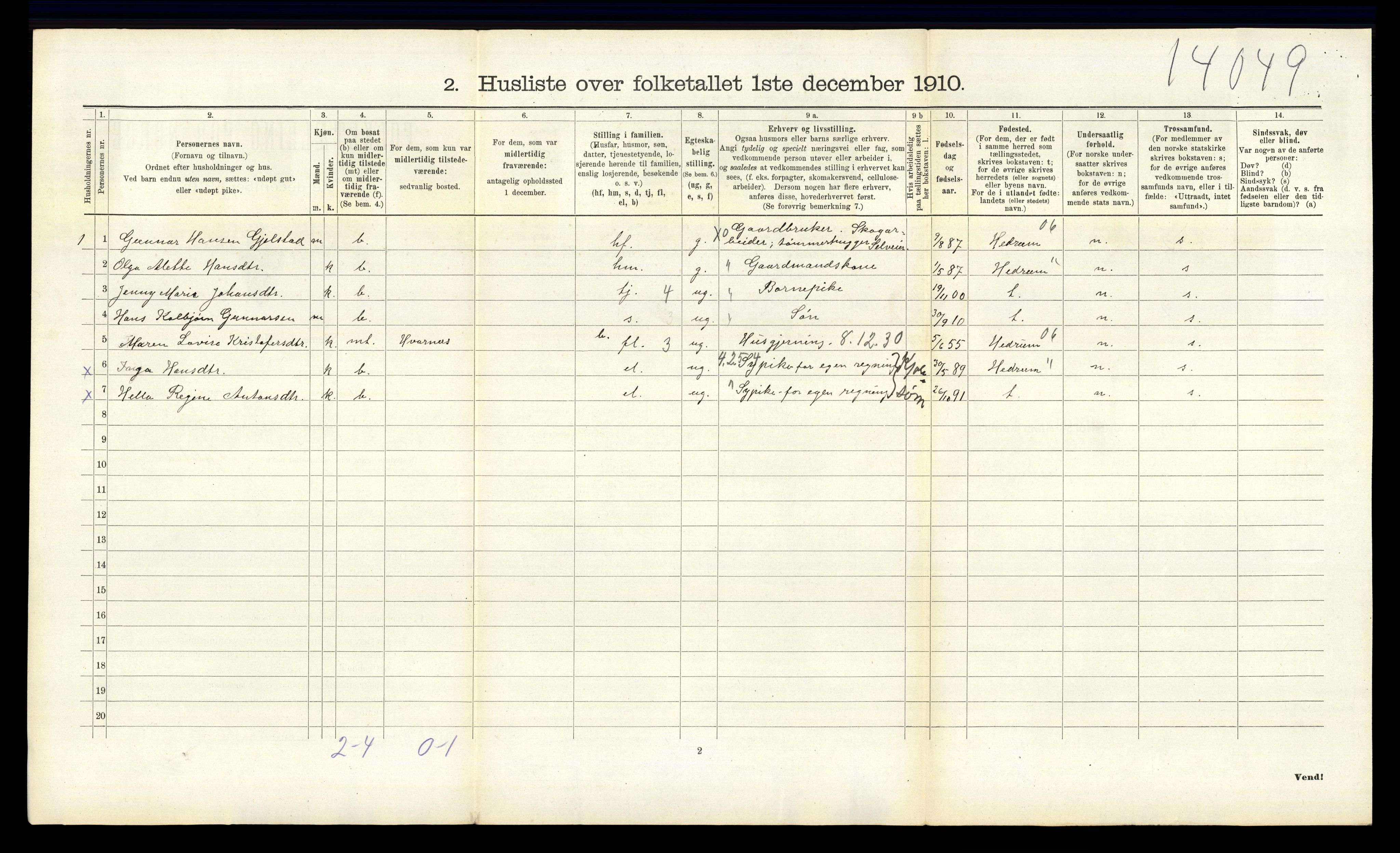 RA, 1910 census for Andebu, 1910, p. 956