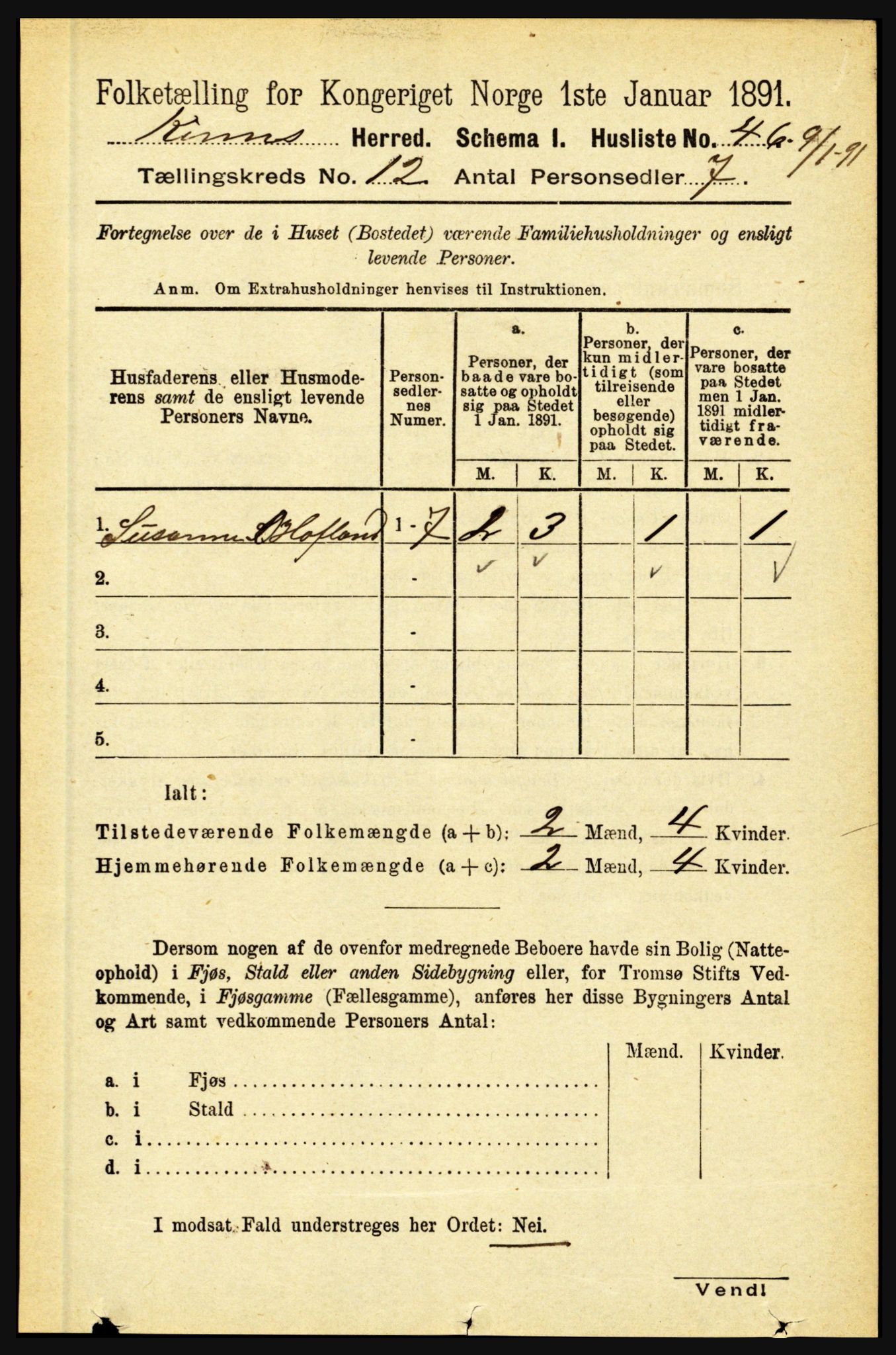 RA, 1891 census for 1437 Kinn, 1891, p. 4476