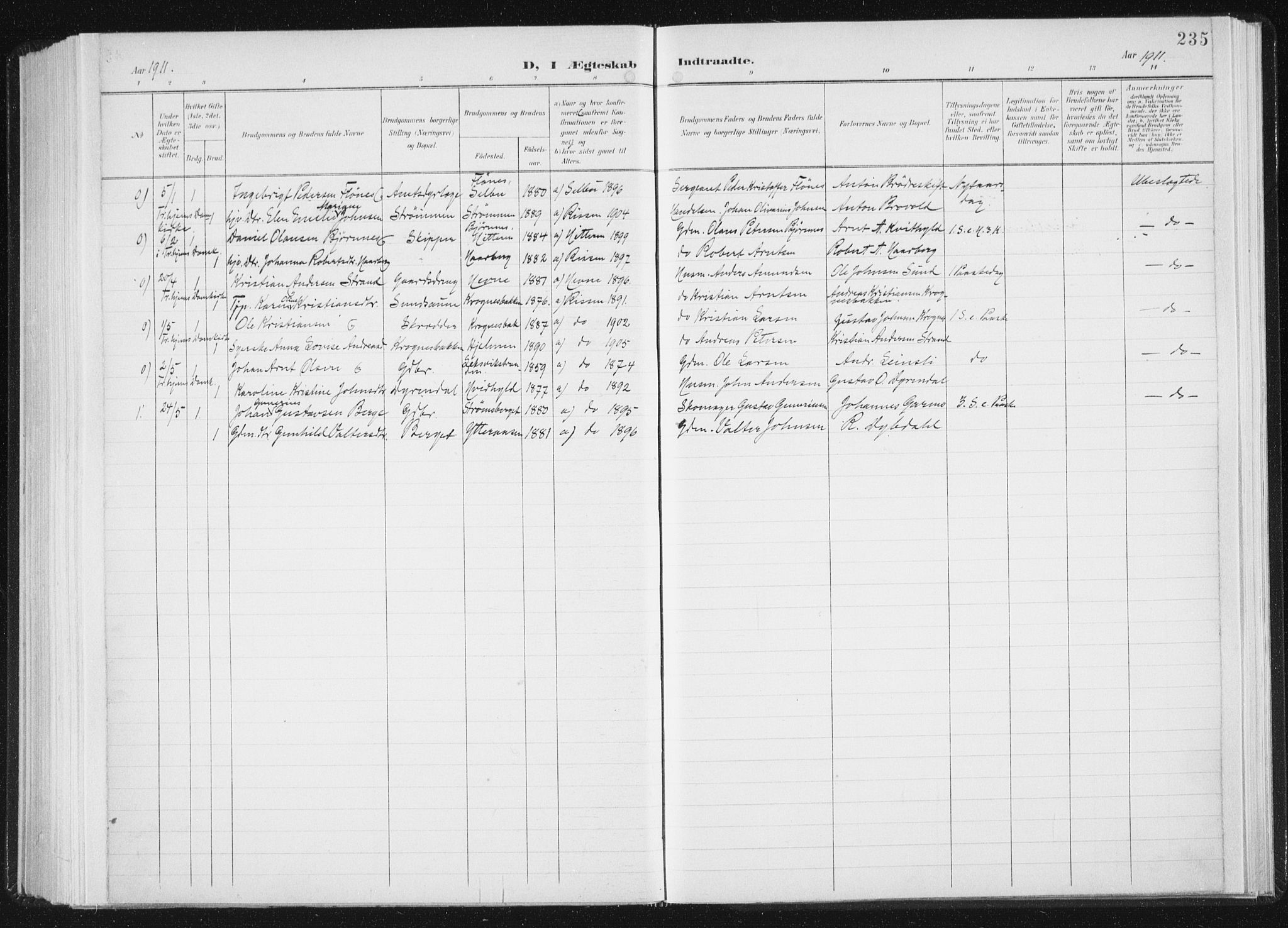 Ministerialprotokoller, klokkerbøker og fødselsregistre - Sør-Trøndelag, SAT/A-1456/647/L0635: Parish register (official) no. 647A02, 1896-1911, p. 235