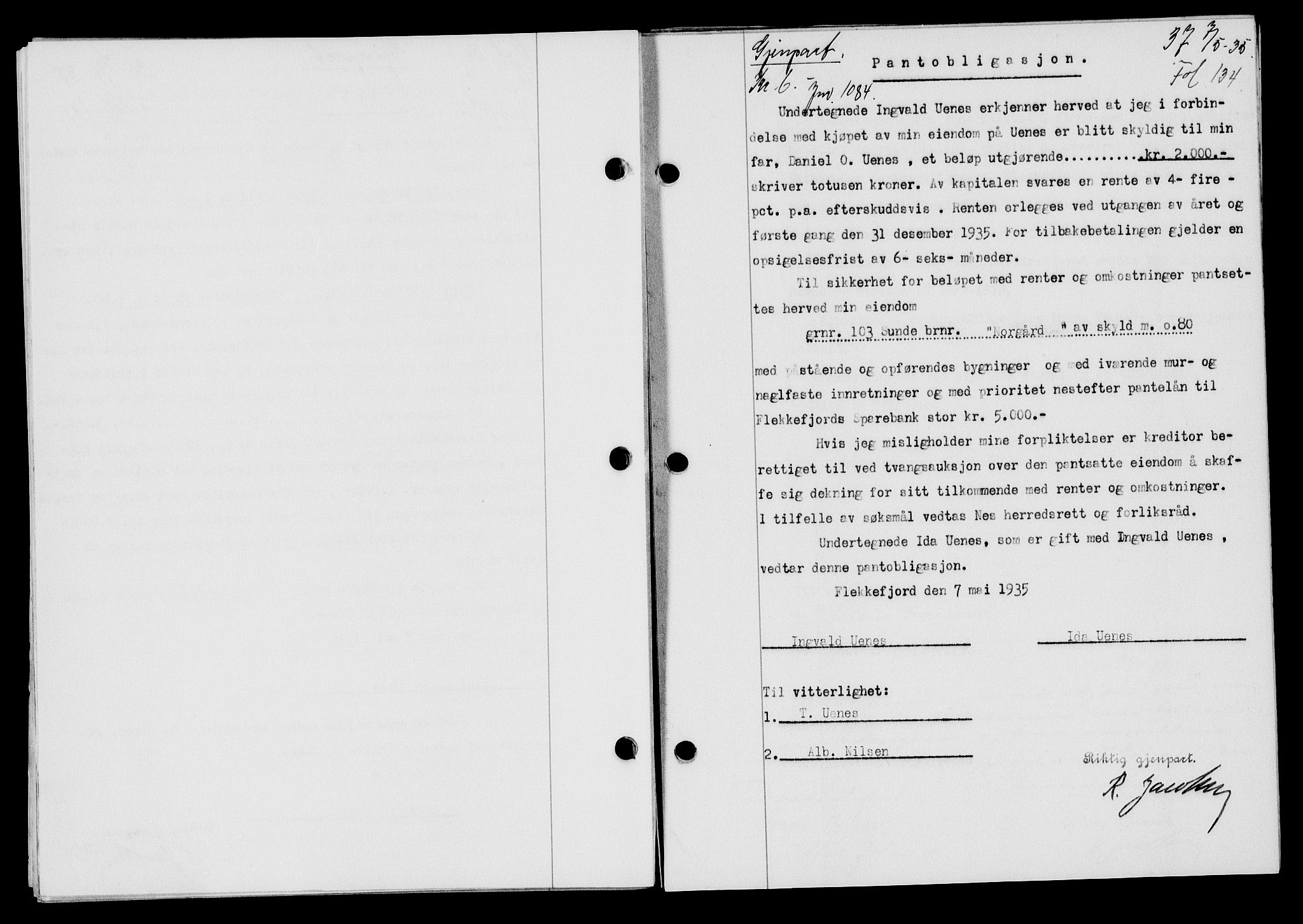 Flekkefjord sorenskriveri, SAK/1221-0001/G/Gb/Gba/L0052: Mortgage book no. 48, 1935-1936, Deed date: 07.05.1935