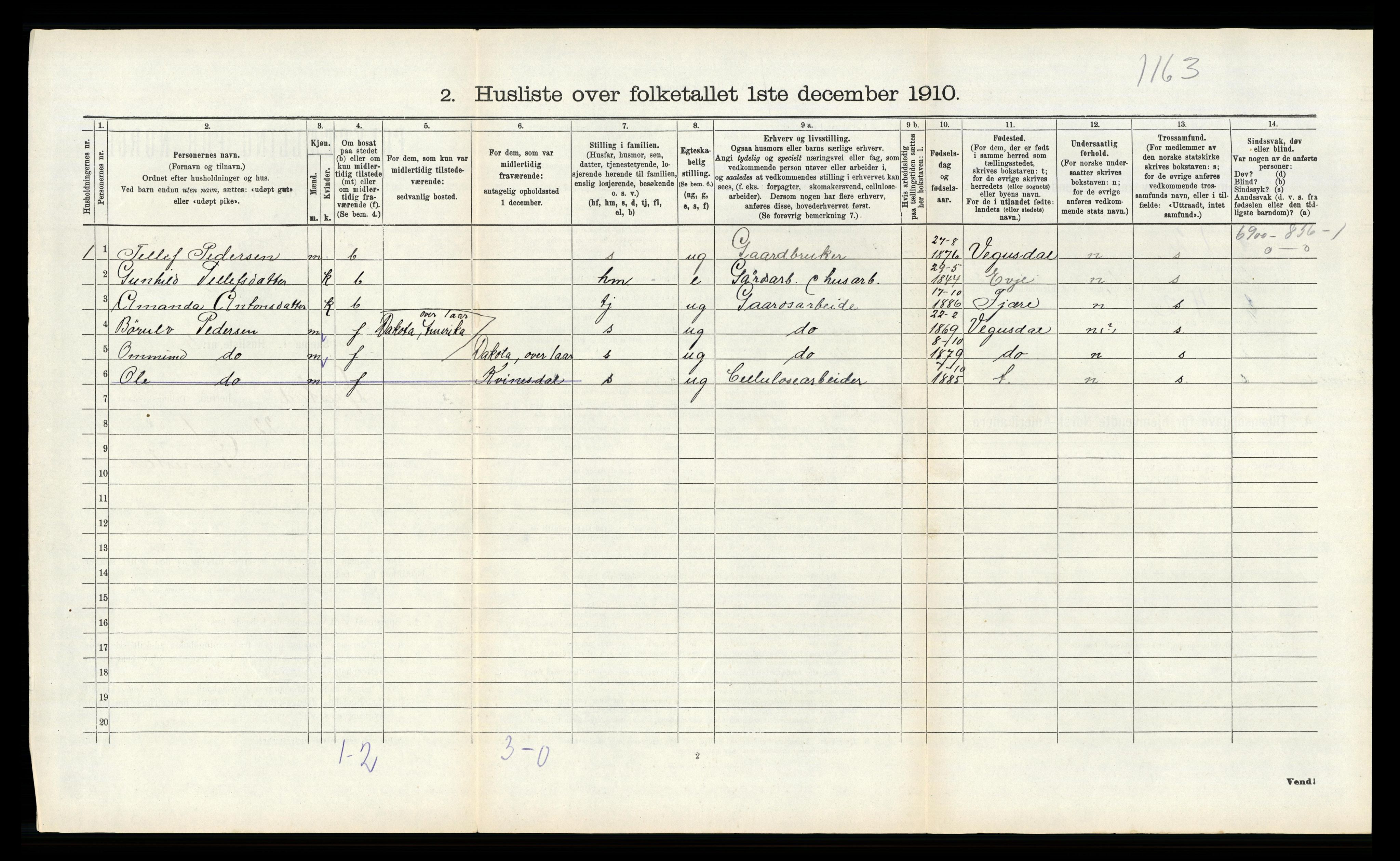 RA, 1910 census for Øyestad, 1910, p. 445