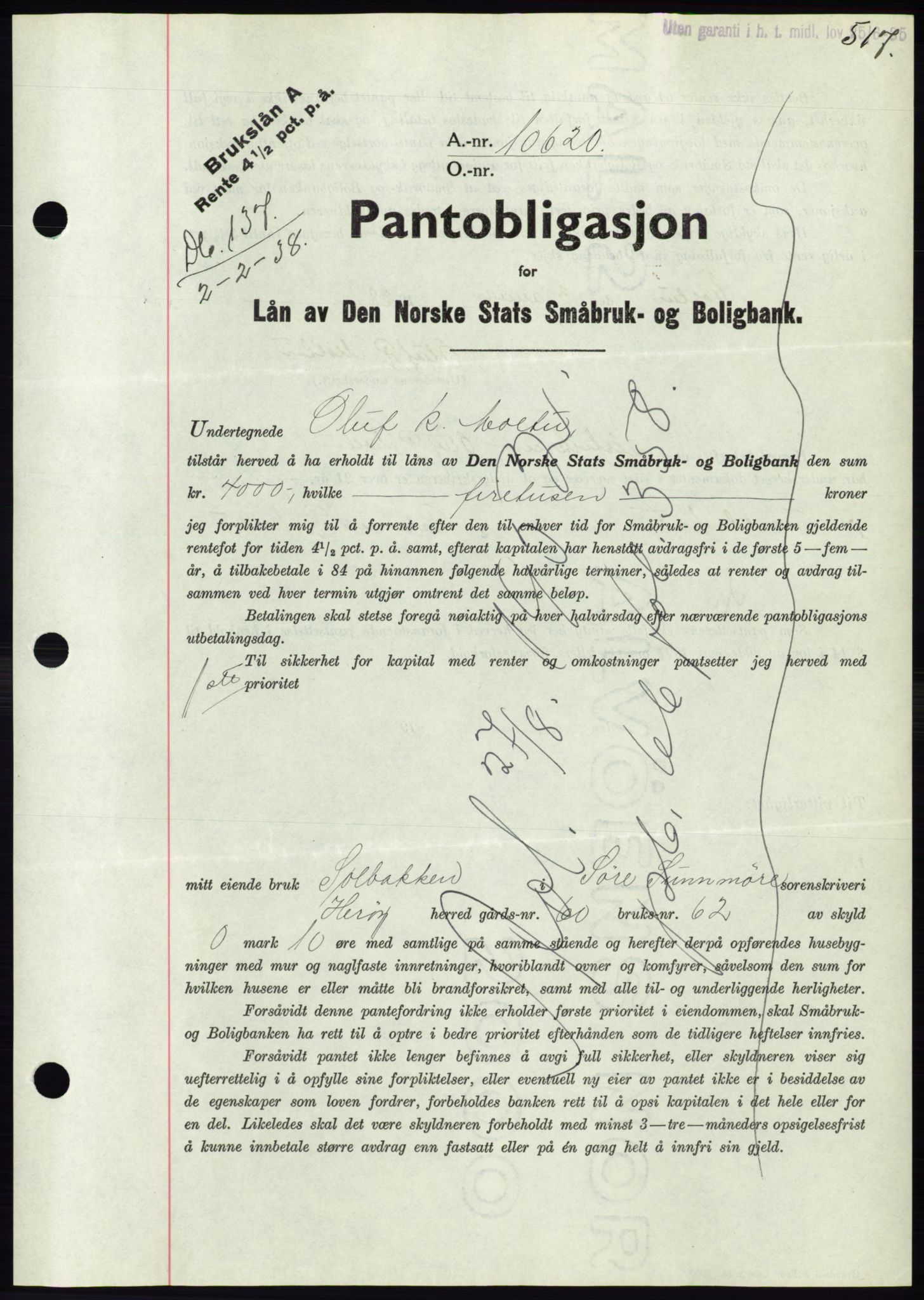 Søre Sunnmøre sorenskriveri, AV/SAT-A-4122/1/2/2C/L0064: Mortgage book no. 58, 1937-1938, Diary no: : 137/1938