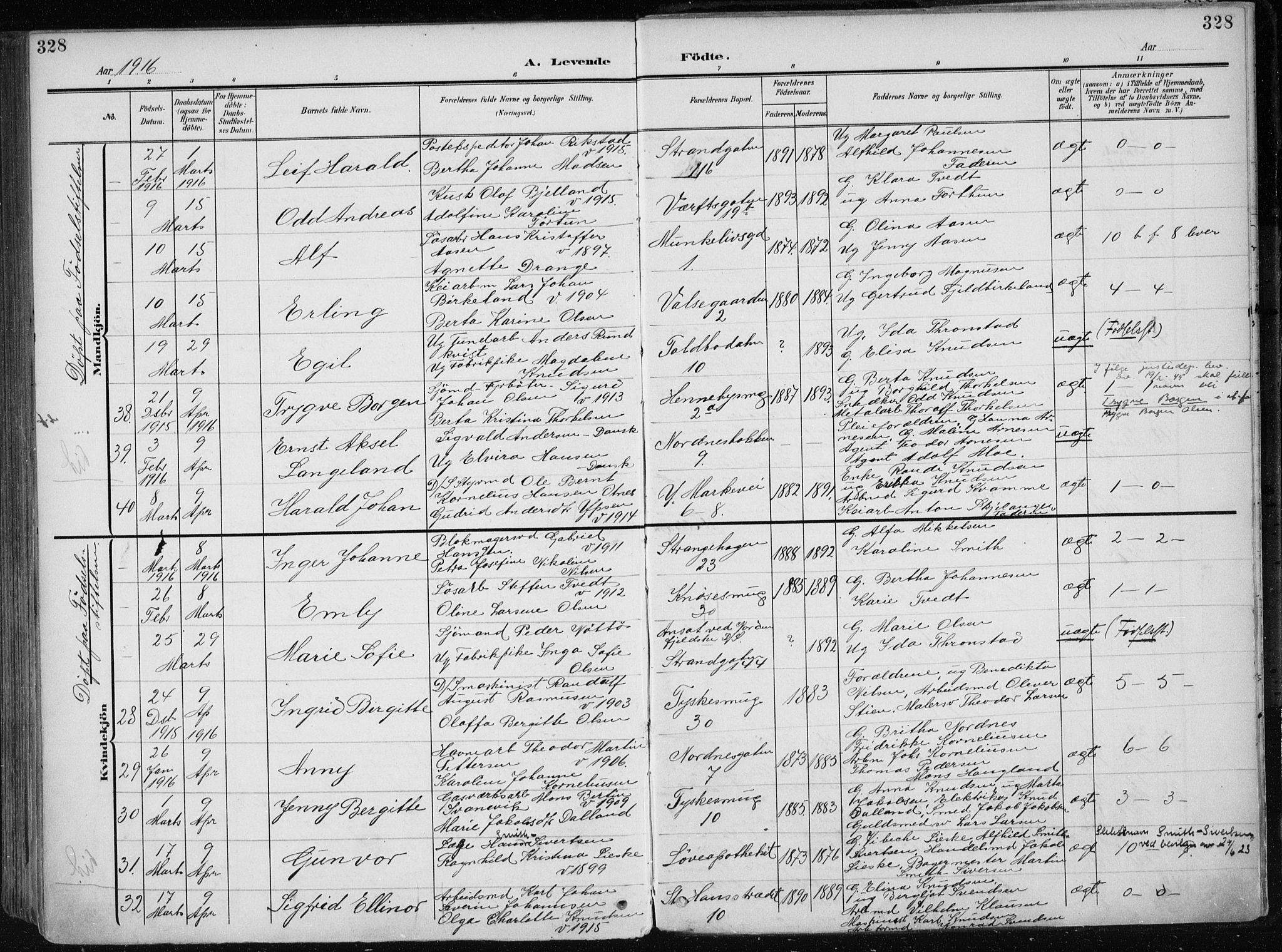 Nykirken Sokneprestembete, AV/SAB-A-77101/H/Haa/L0019: Parish register (official) no. B 7, 1904-1916, p. 328