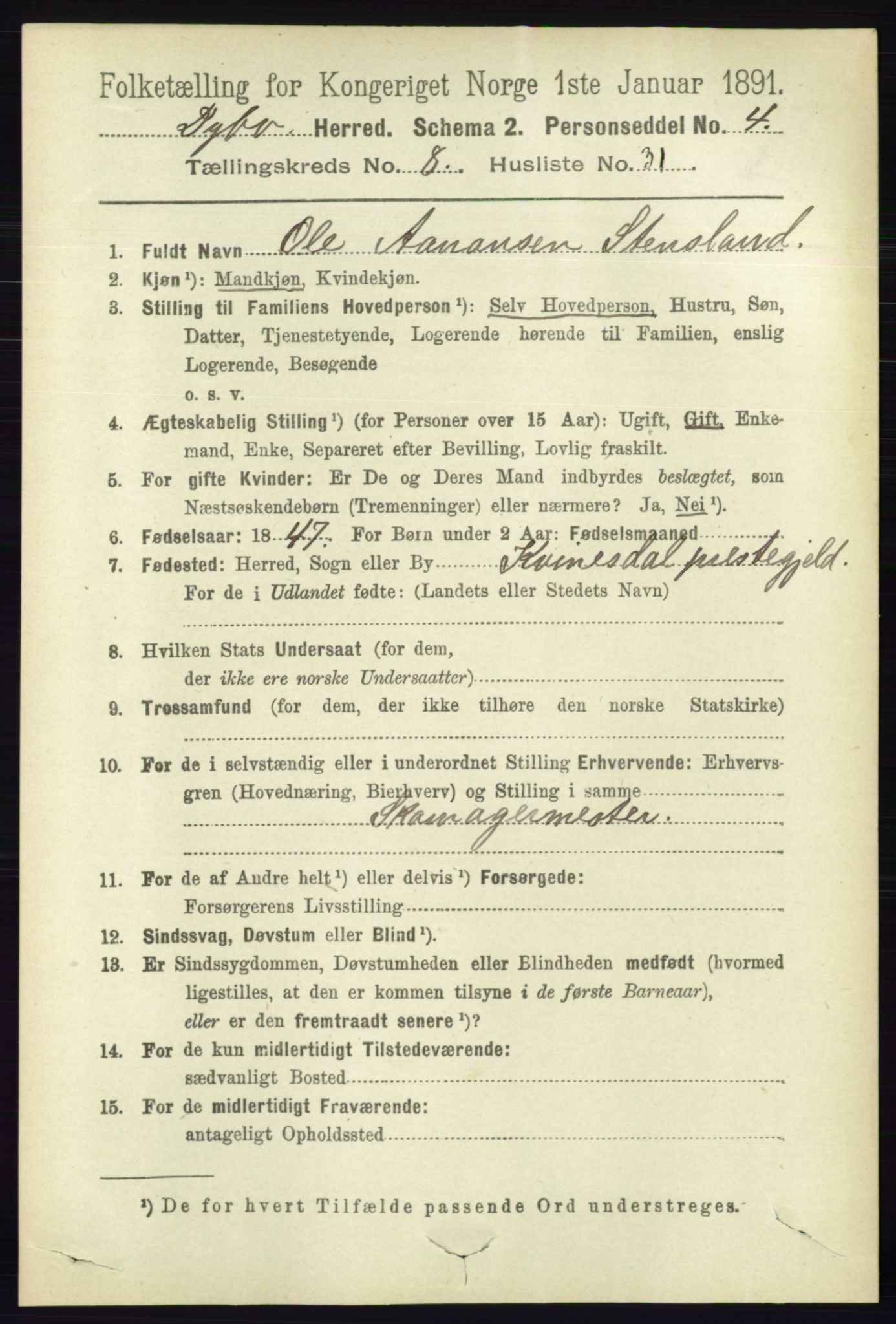 RA, 1891 census for 0915 Dypvåg, 1891, p. 2895