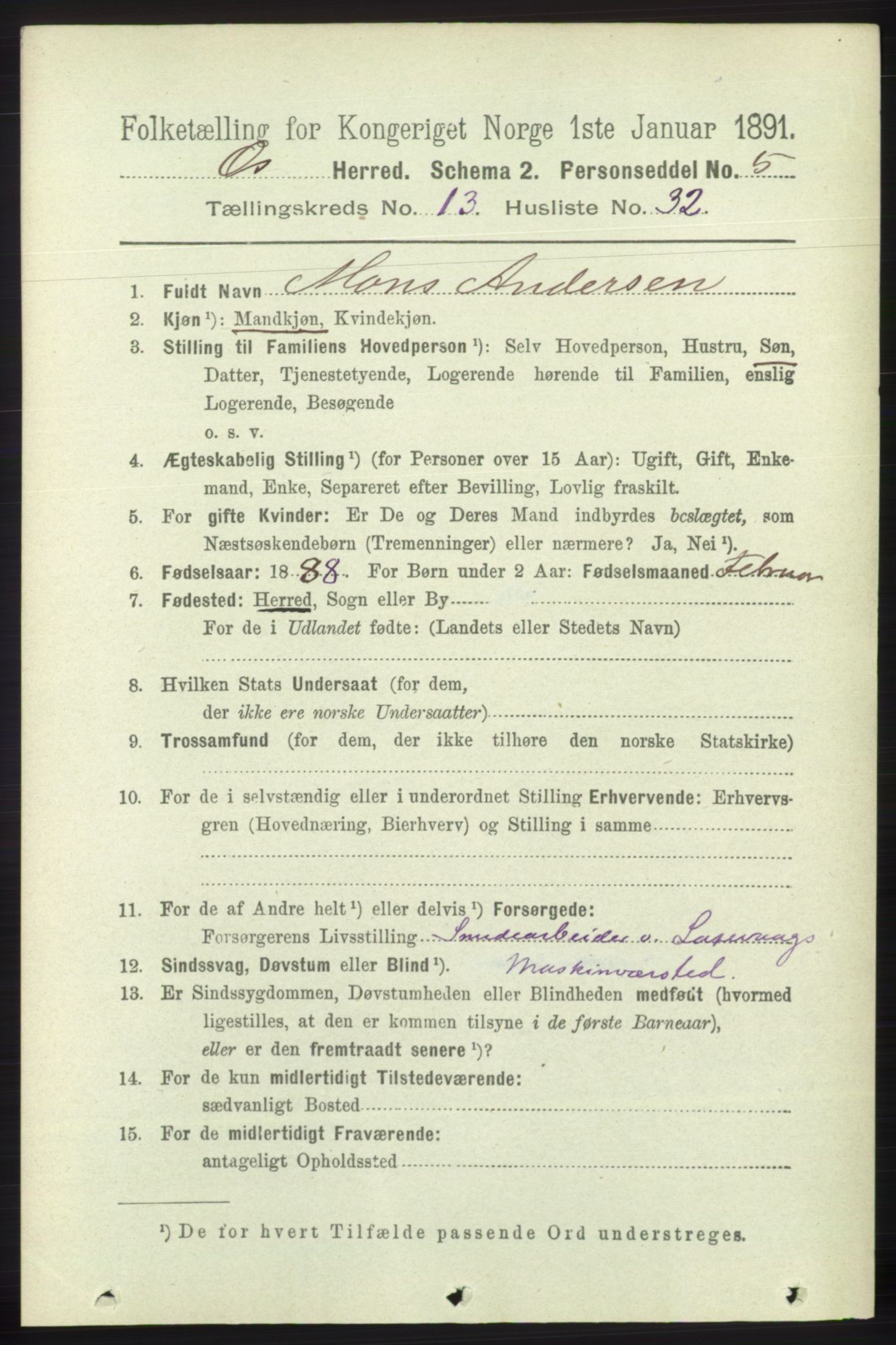 RA, 1891 census for 1243 Os, 1891, p. 2982