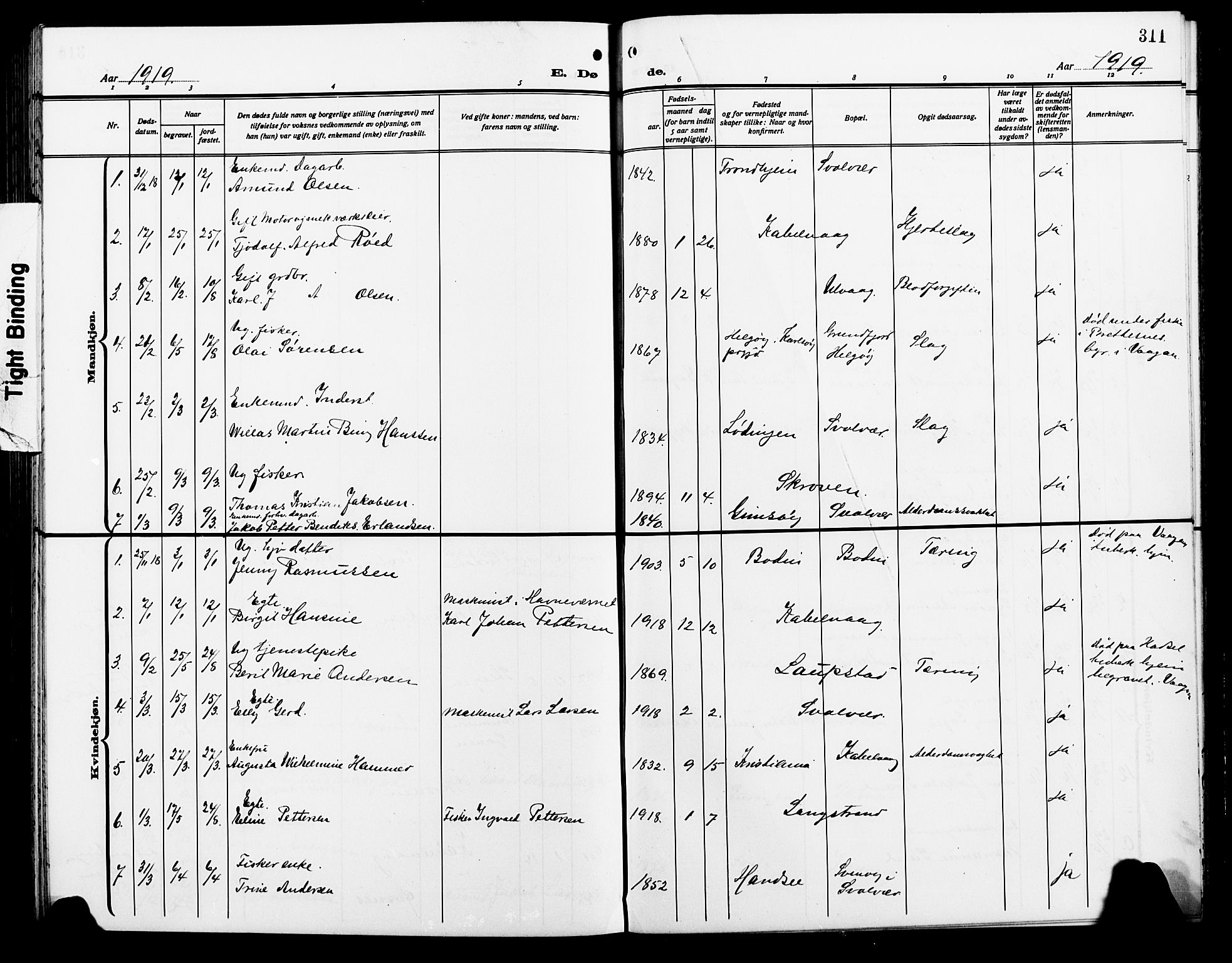 Ministerialprotokoller, klokkerbøker og fødselsregistre - Nordland, AV/SAT-A-1459/874/L1080: Parish register (copy) no. 874C09, 1915-1925, p. 311