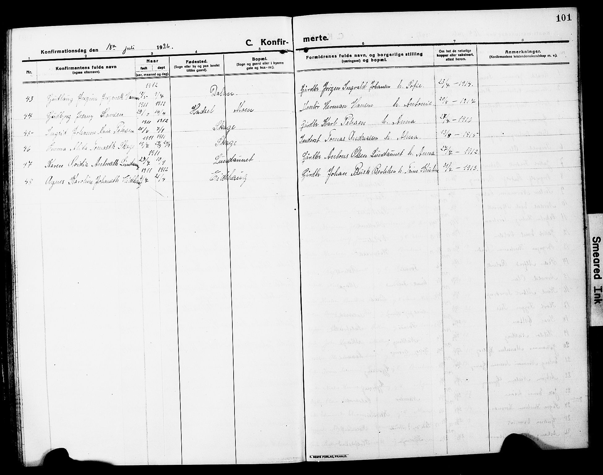 Ministerialprotokoller, klokkerbøker og fødselsregistre - Nord-Trøndelag, SAT/A-1458/780/L0653: Parish register (copy) no. 780C05, 1911-1927, p. 101
