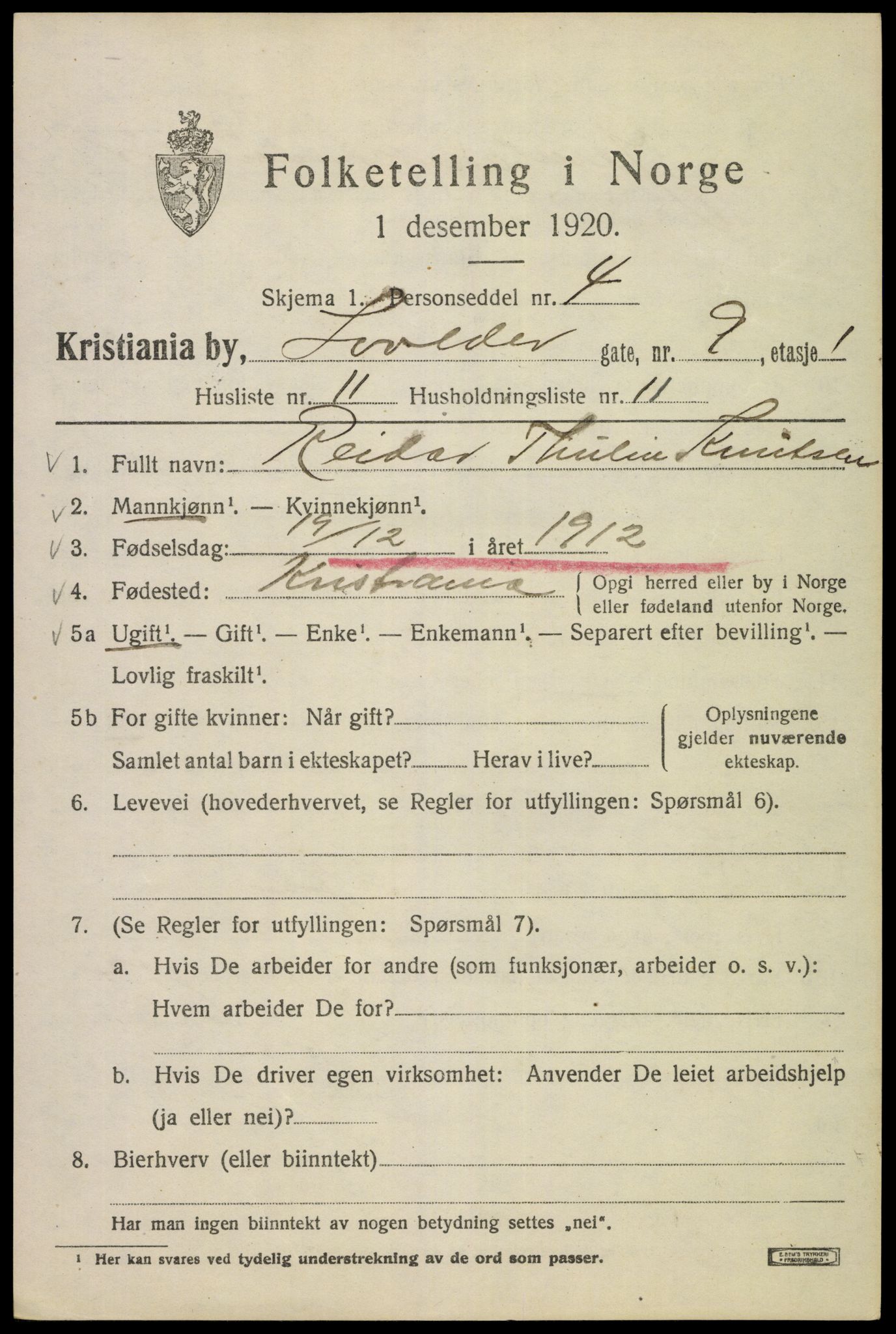 SAO, 1920 census for Kristiania, 1920, p. 560843