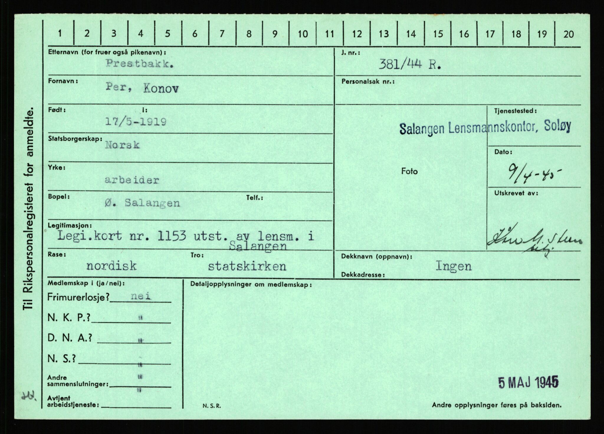 Statspolitiet - Hovedkontoret / Osloavdelingen, AV/RA-S-1329/C/Ca/L0012: Oanæs - Quistgaard	, 1943-1945, p. 4787