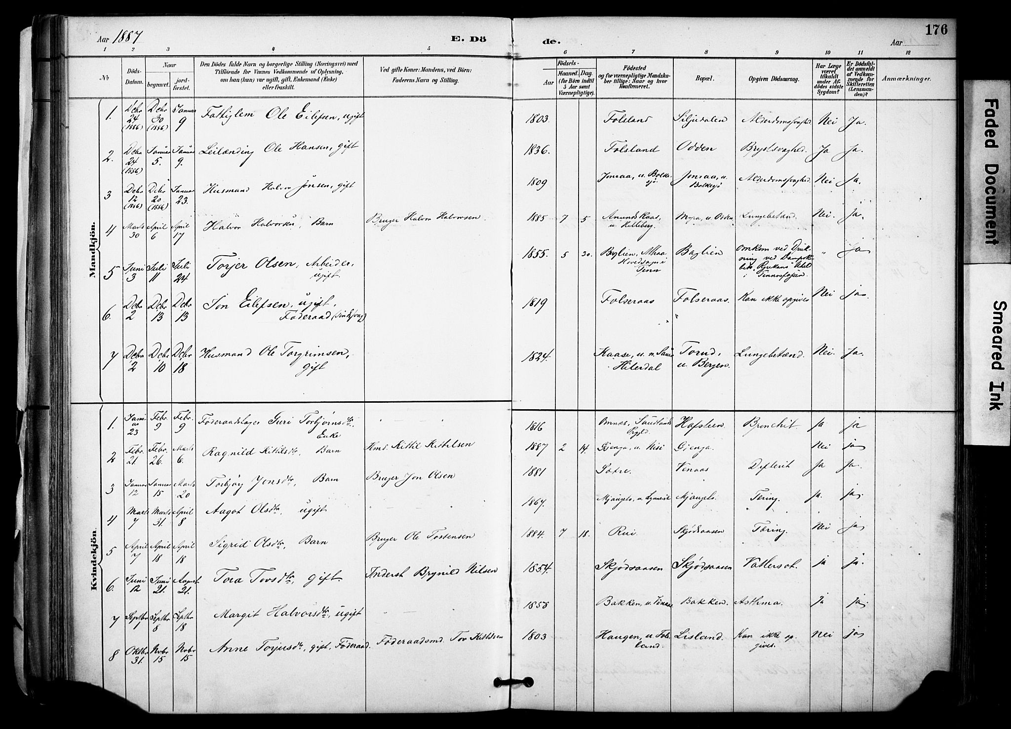 Gransherad kirkebøker, AV/SAKO-A-267/F/Fa/L0005: Parish register (official) no. I 5, 1887-1916, p. 176