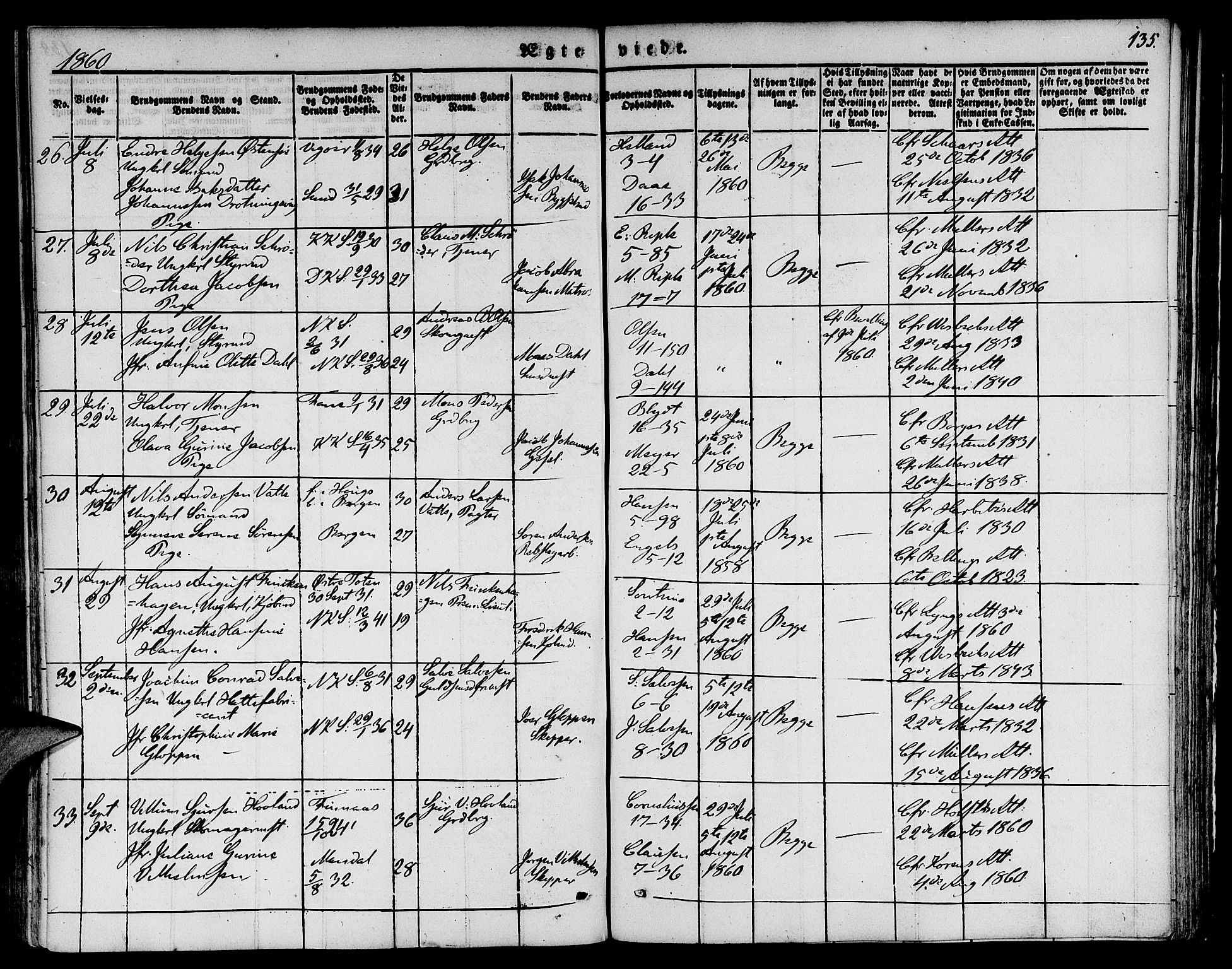 Nykirken Sokneprestembete, SAB/A-77101/H/Hab: Parish register (copy) no. D 1, 1832-1867, p. 135