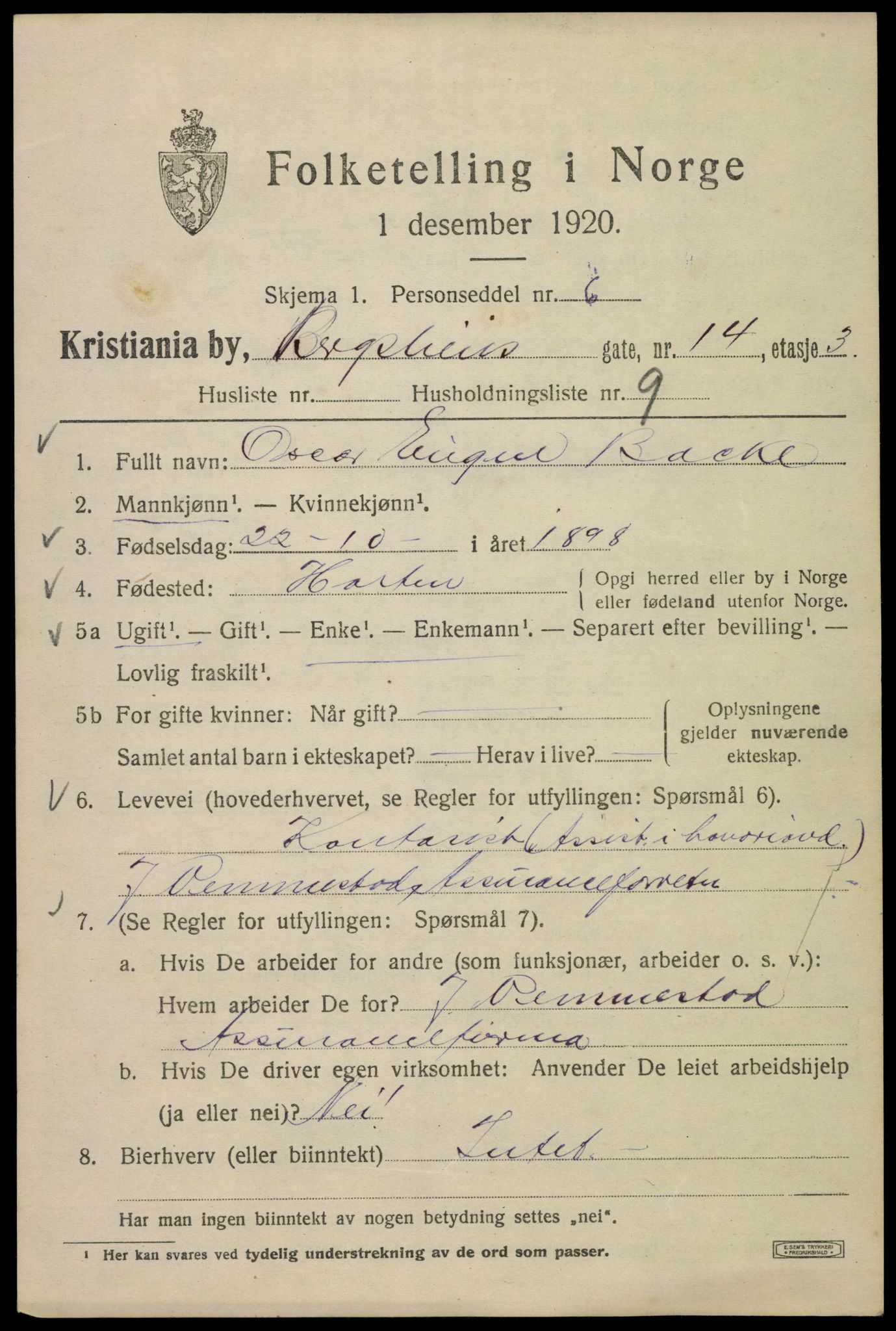 SAO, 1920 census for Kristiania, 1920, p. 154597