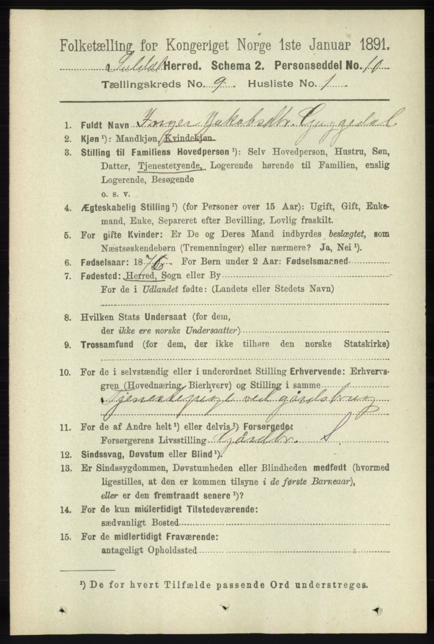 RA, 1891 census for 1134 Suldal, 1891, p. 2665