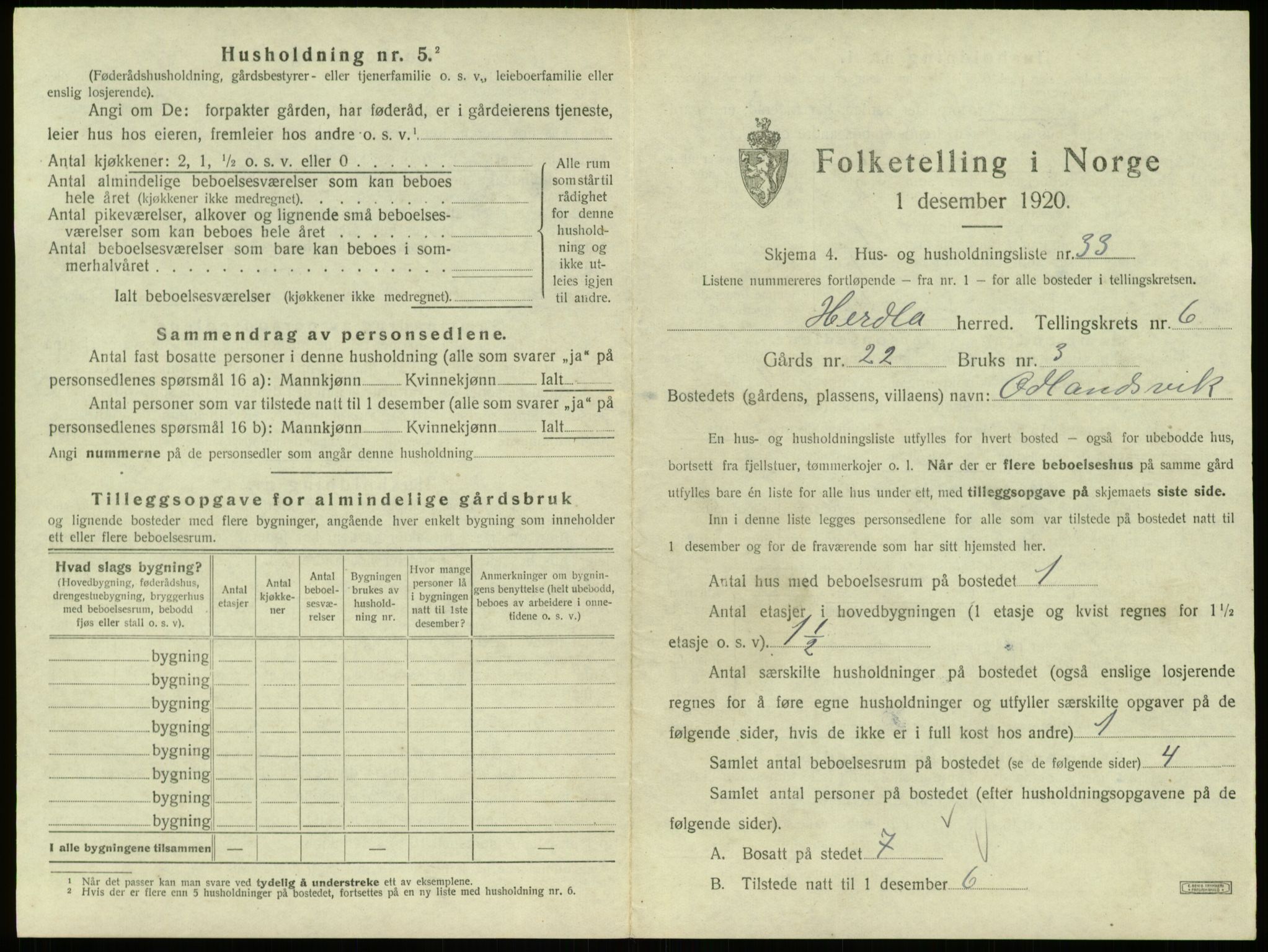 SAB, 1920 census for Herdla, 1920, p. 573