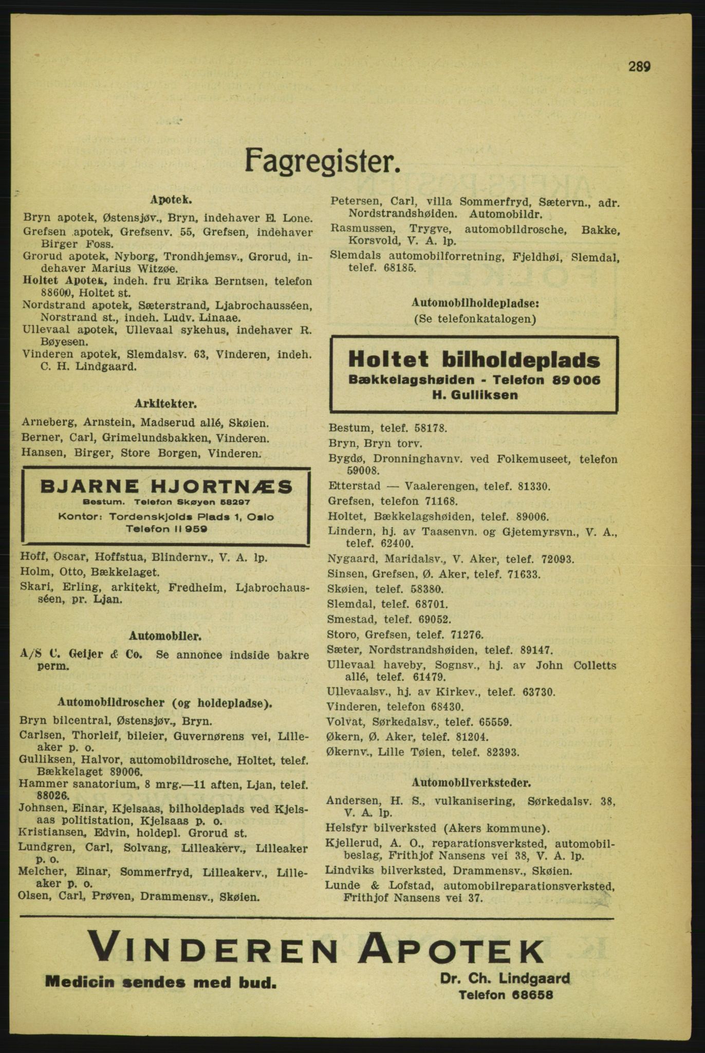 Aker adressebok/adressekalender, PUBL/001/A/004: Aker adressebok, 1929, p. 289