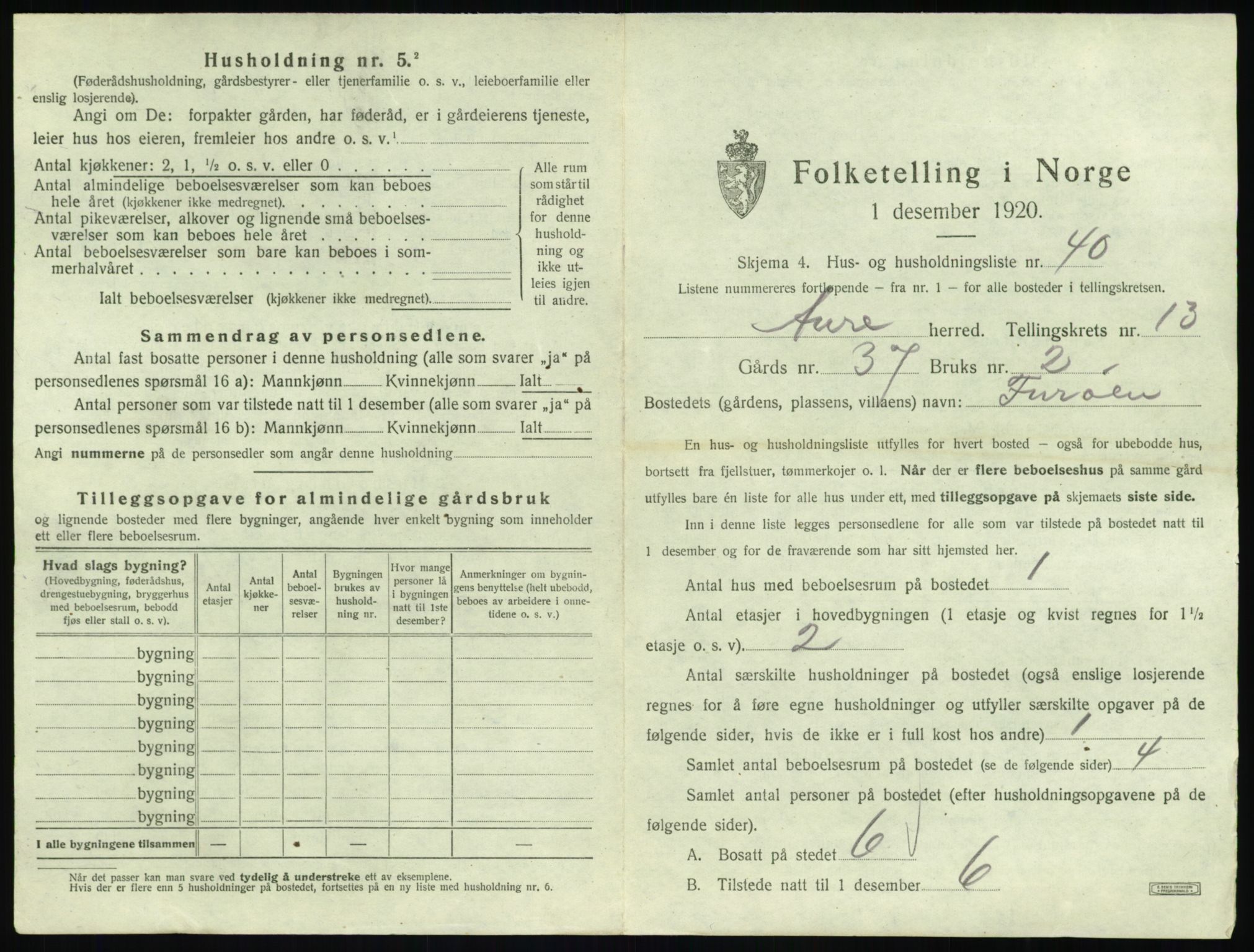 SAT, 1920 census for Aure, 1920, p. 846