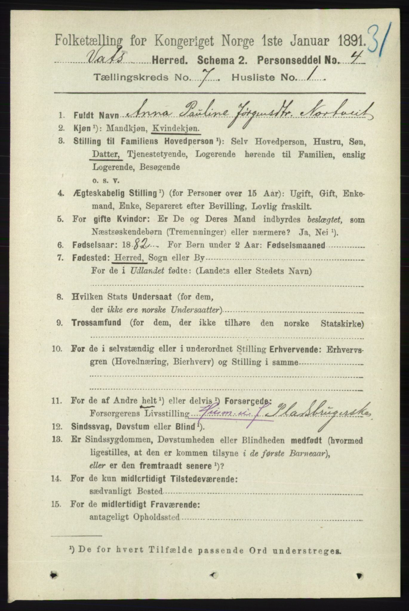 RA, 1891 census for 1155 Vats, 1891, p. 1103