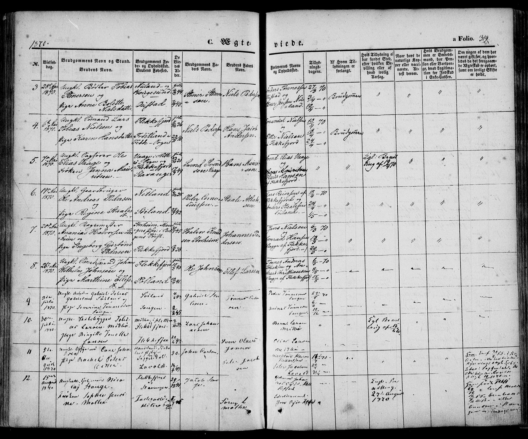 Flekkefjord sokneprestkontor, SAK/1111-0012/F/Fa/Fac/L0005: Parish register (official) no. A 5, 1849-1875, p. 319