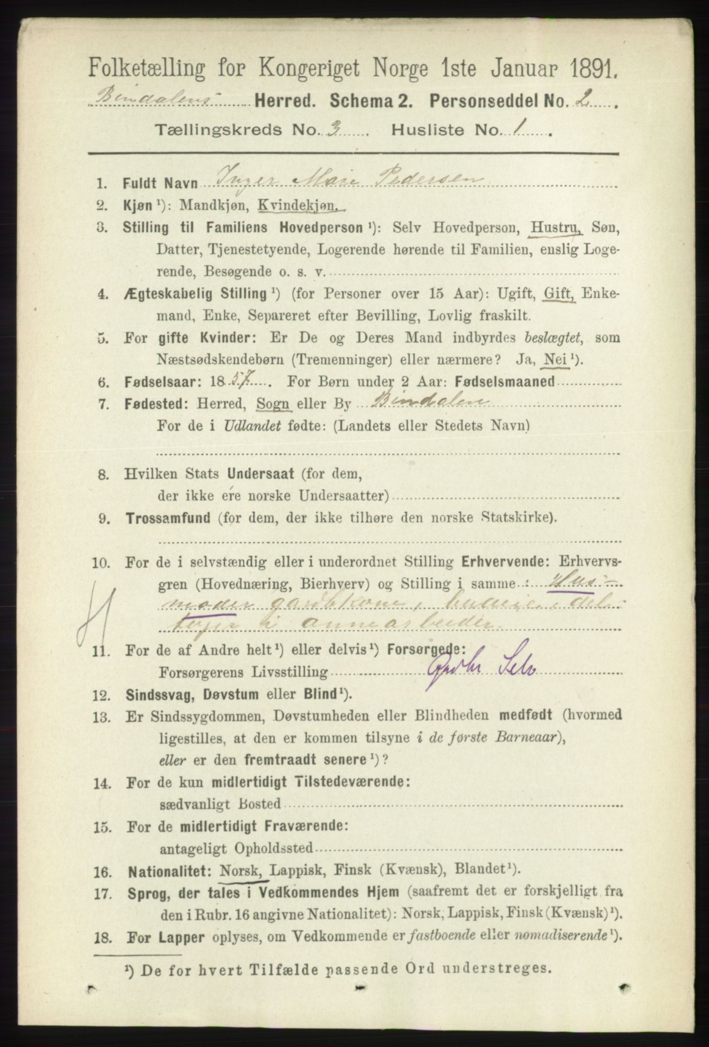 RA, 1891 census for 1811 Bindal, 1891, p. 647