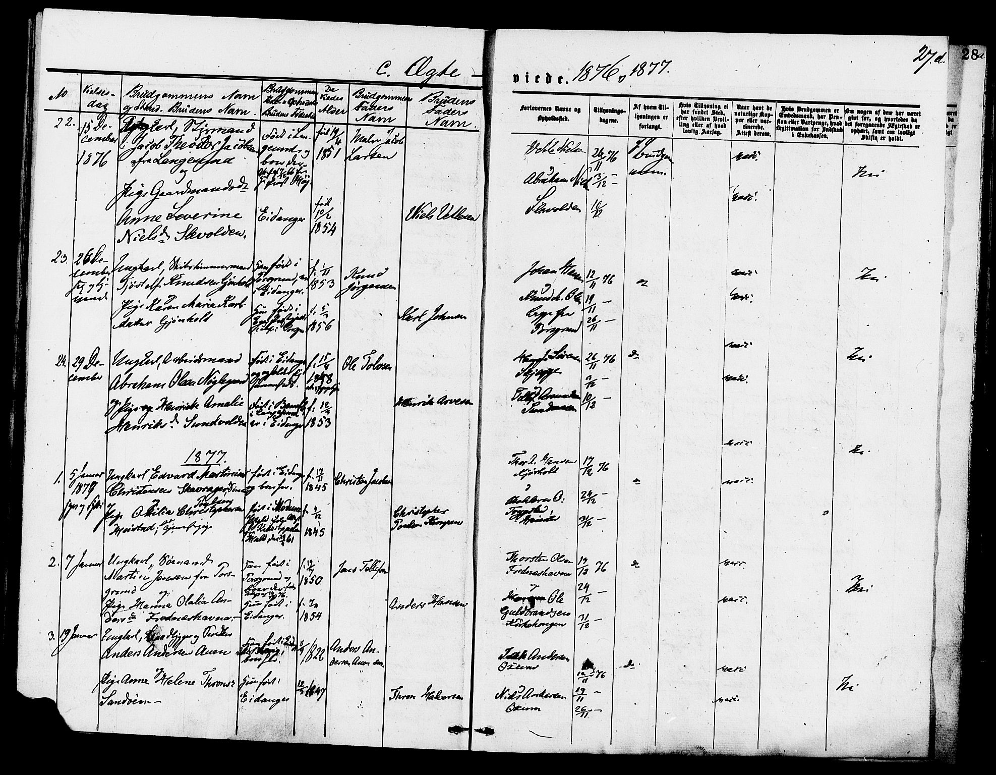 Eidanger kirkebøker, AV/SAKO-A-261/F/Fa/L0011: Parish register (official) no. 11, 1875-1878, p. 27