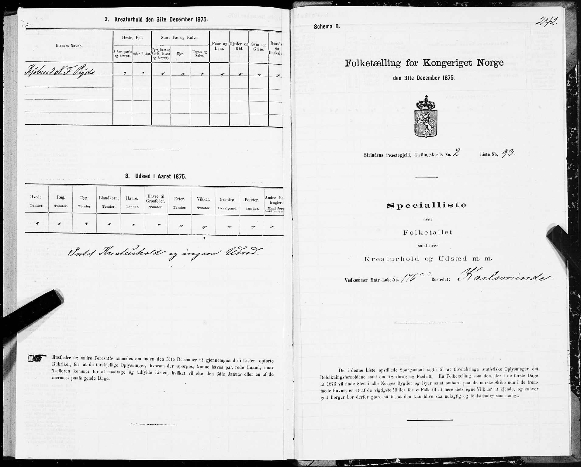 SAT, 1875 census for 1660P Strinda, 1875, p. 1242