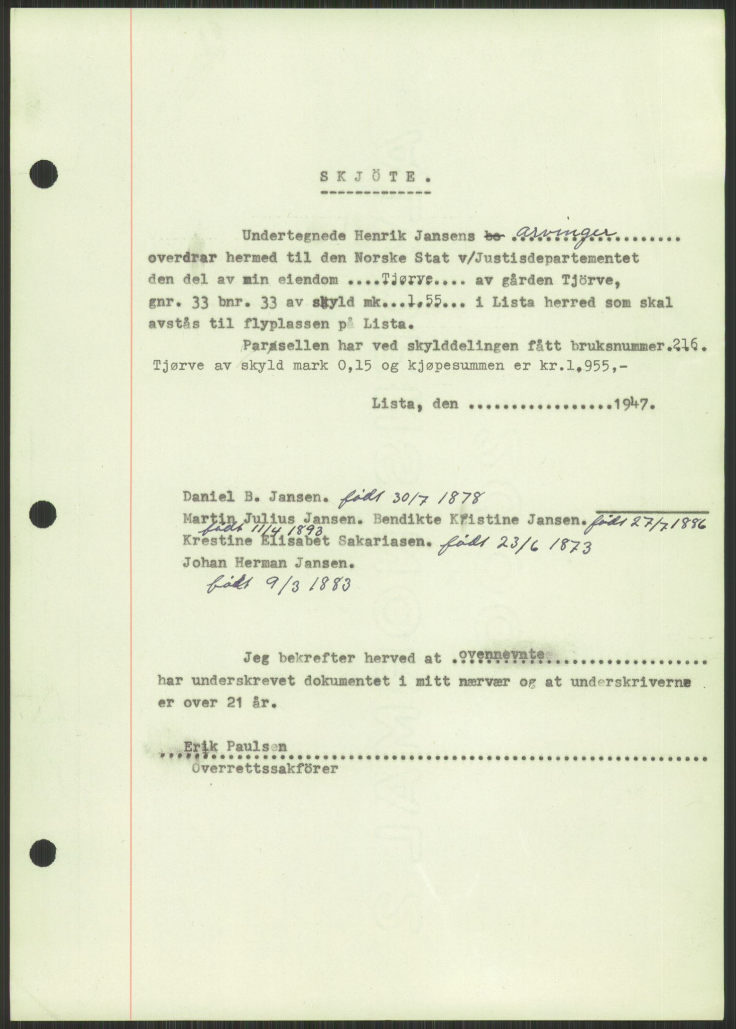 Forsvarsdepartementet, 10. kontor / Oppgjørskontoret, AV/RA-RAFA-1225/D/Db/L0182: Lista oppgjørskontor, 1942-1950, p. 15