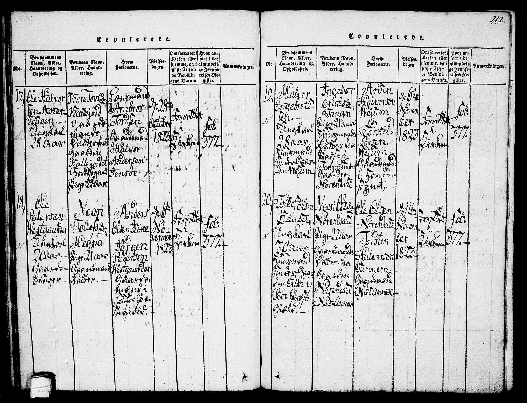 Sauherad kirkebøker, AV/SAKO-A-298/G/Ga/L0001: Parish register (copy) no. I 1, 1815-1827, p. 212