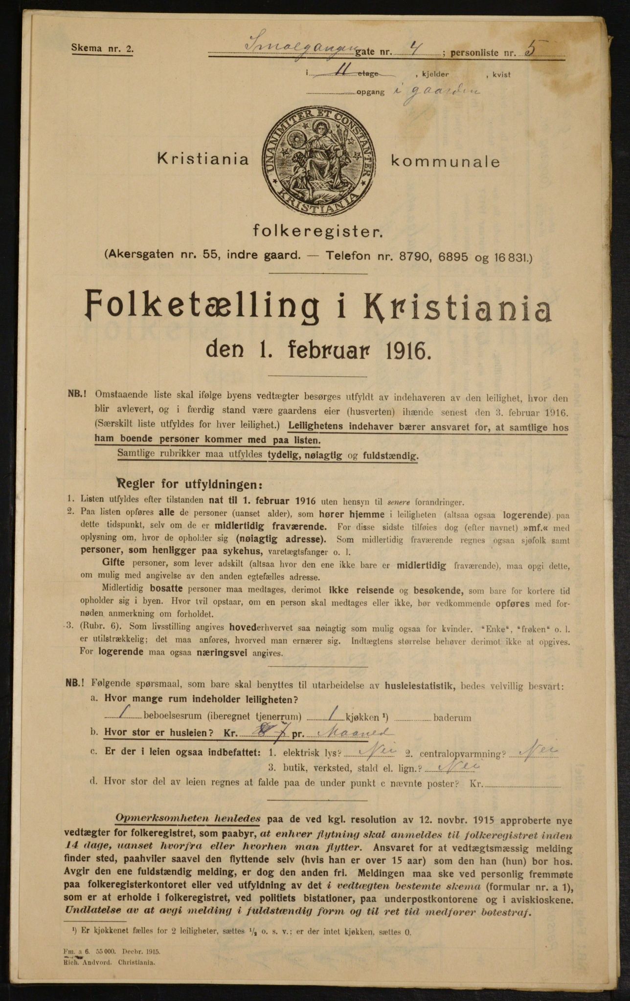 OBA, Municipal Census 1916 for Kristiania, 1916, p. 99458